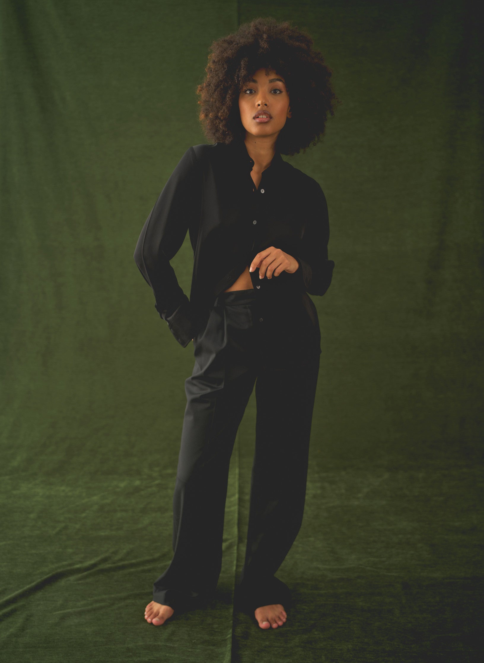 pantalon noir palazzo bi stretch sans repassage