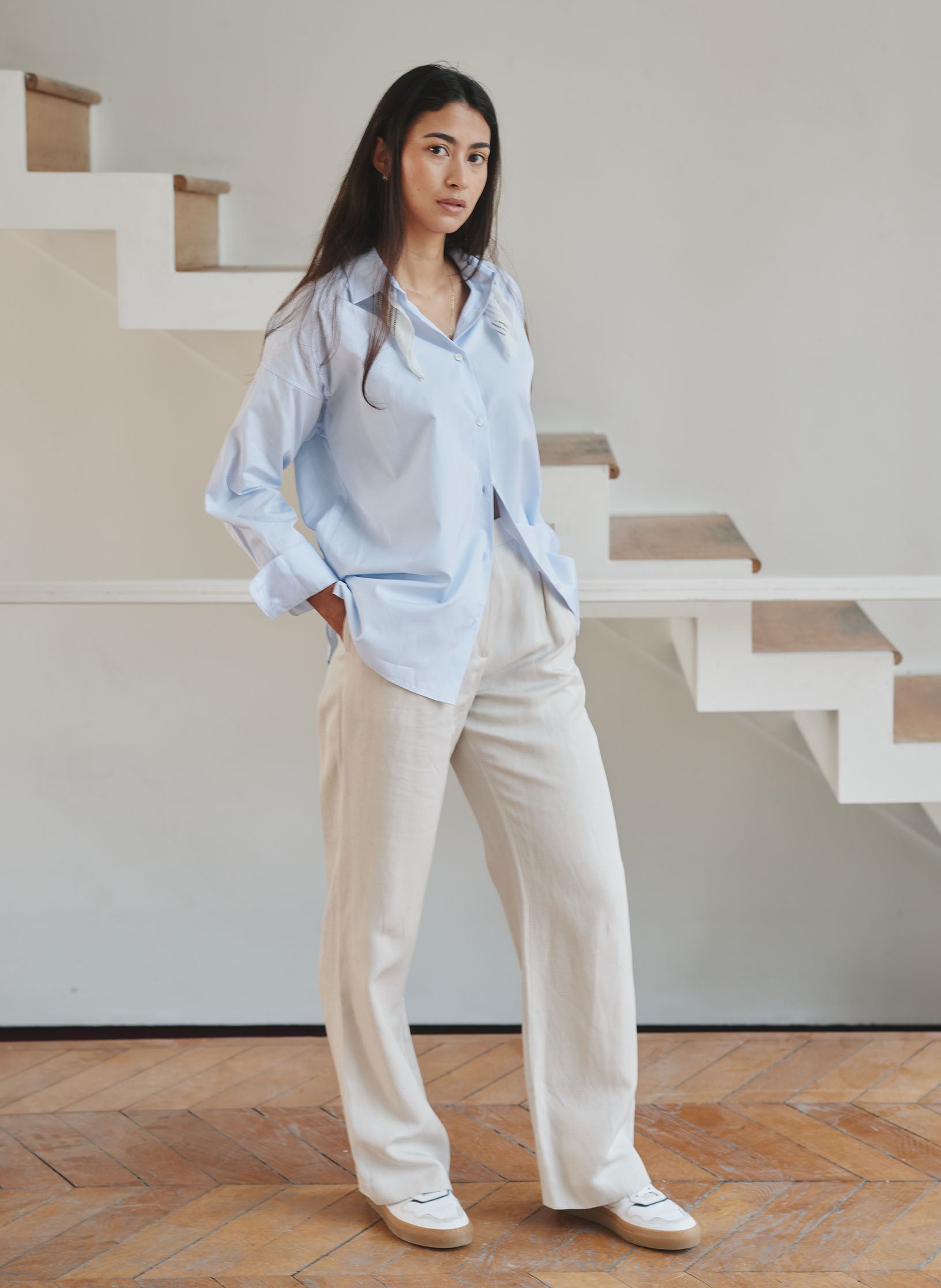 chemise oversized ample femme coton organique bleu