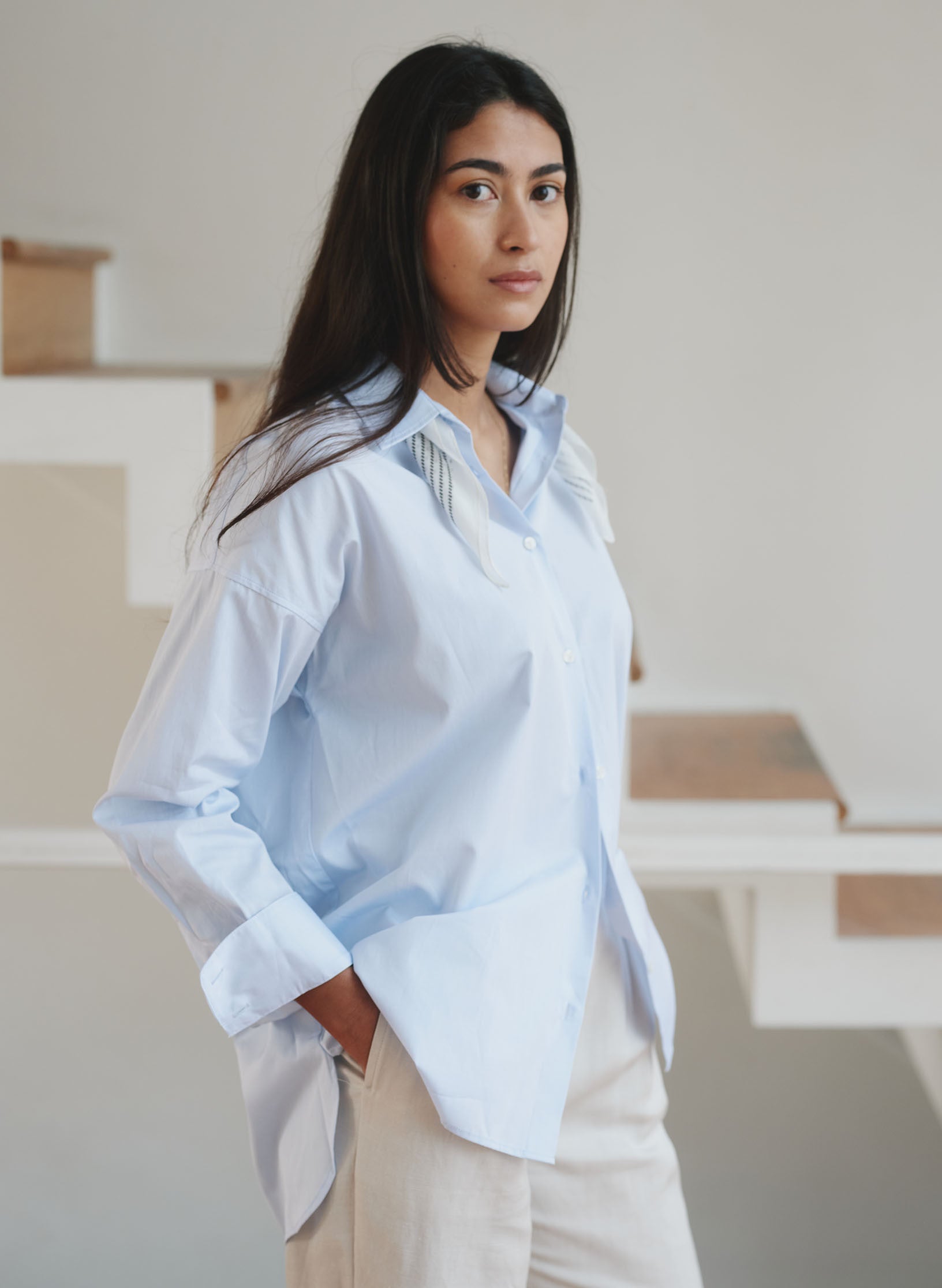 chemise oversized ample femme coton organique bleu