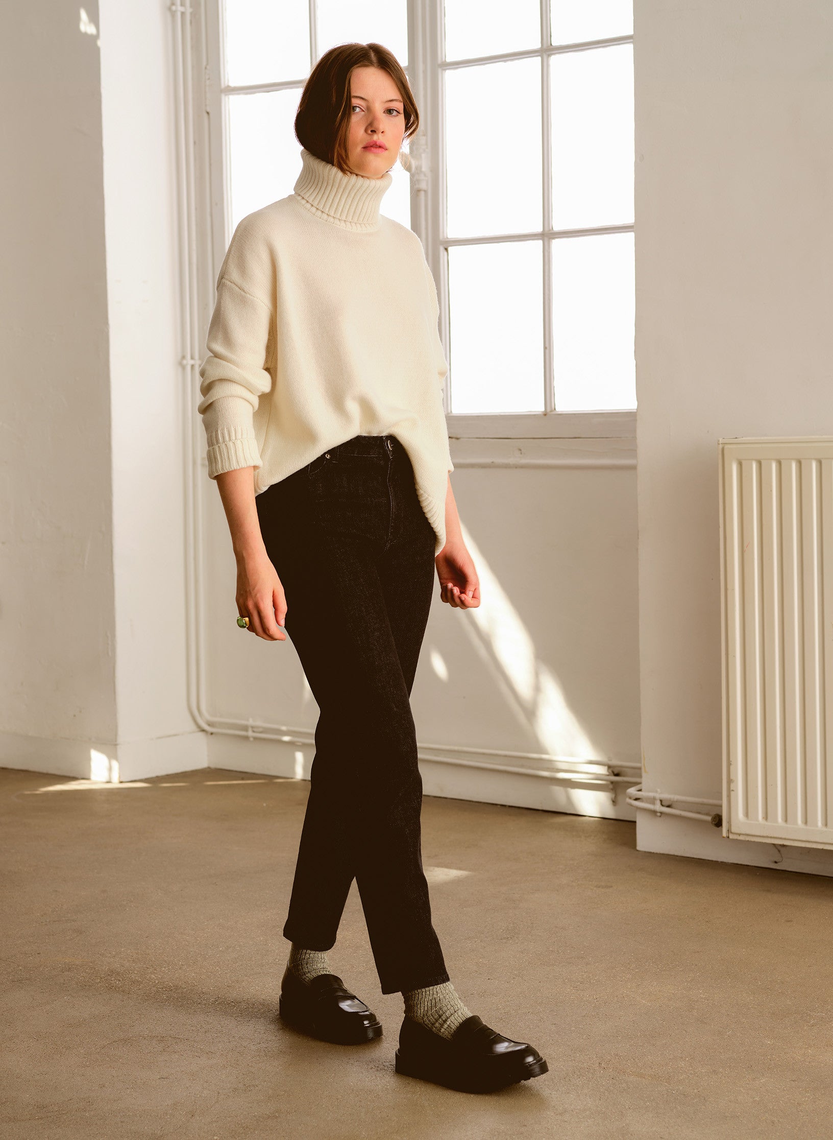 jean mom taille haute noir delave femme