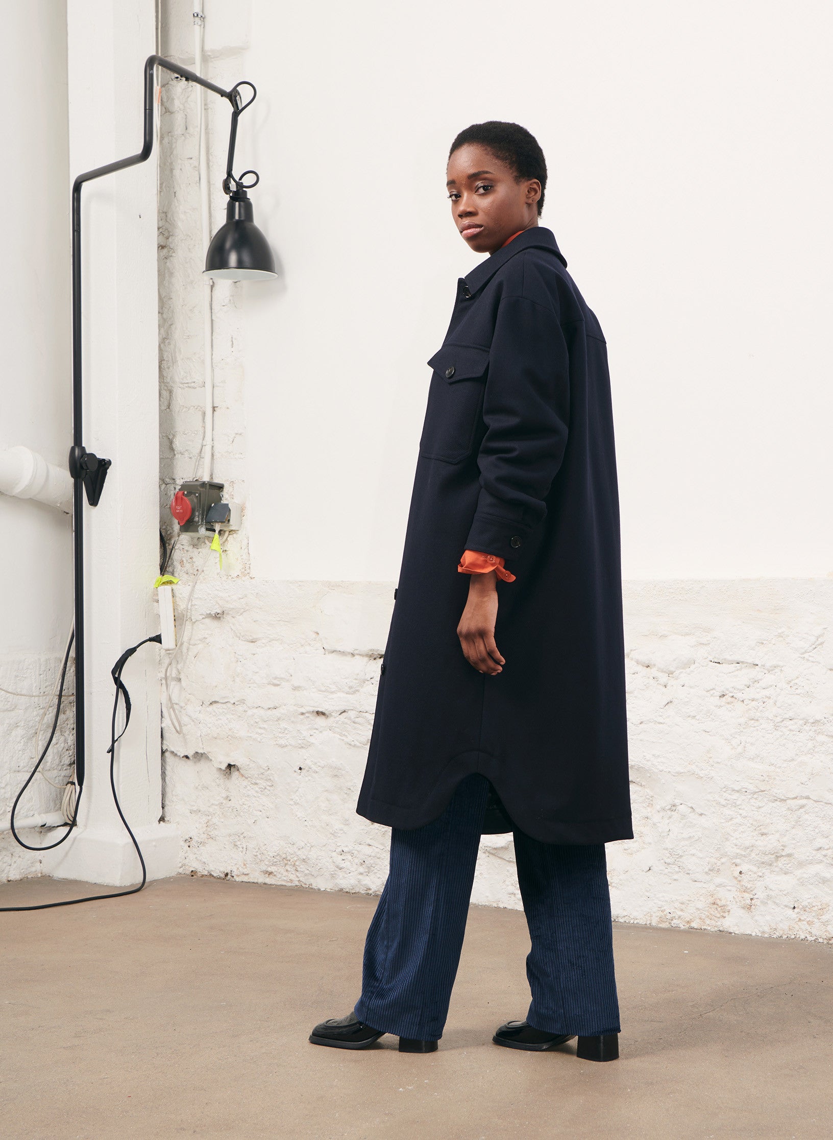 manteau long marine femme