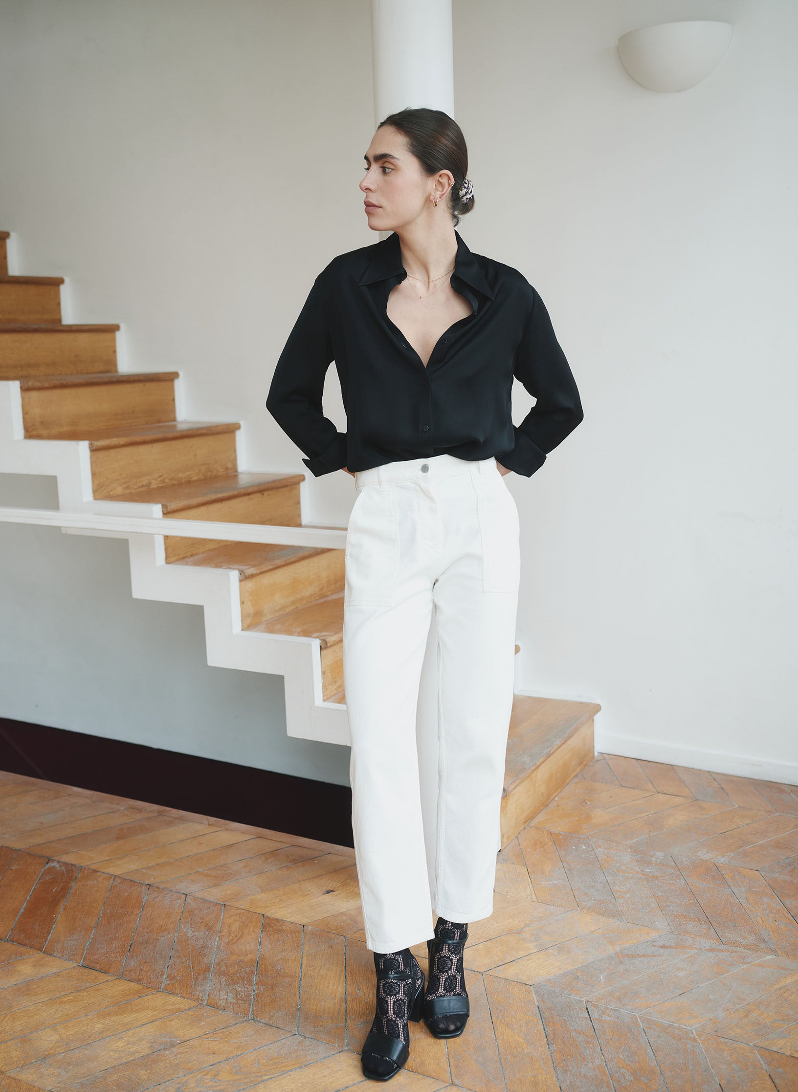 pantalon worker coton ecru femme