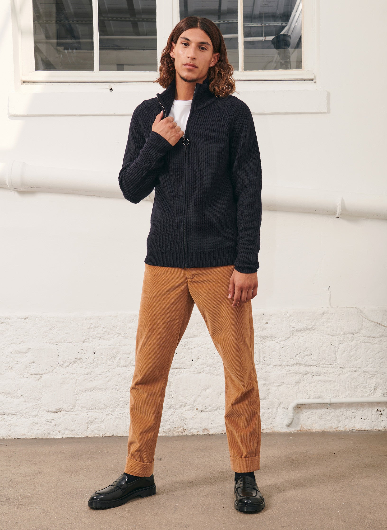 gilet zippe 100 laine a cote homme bleu