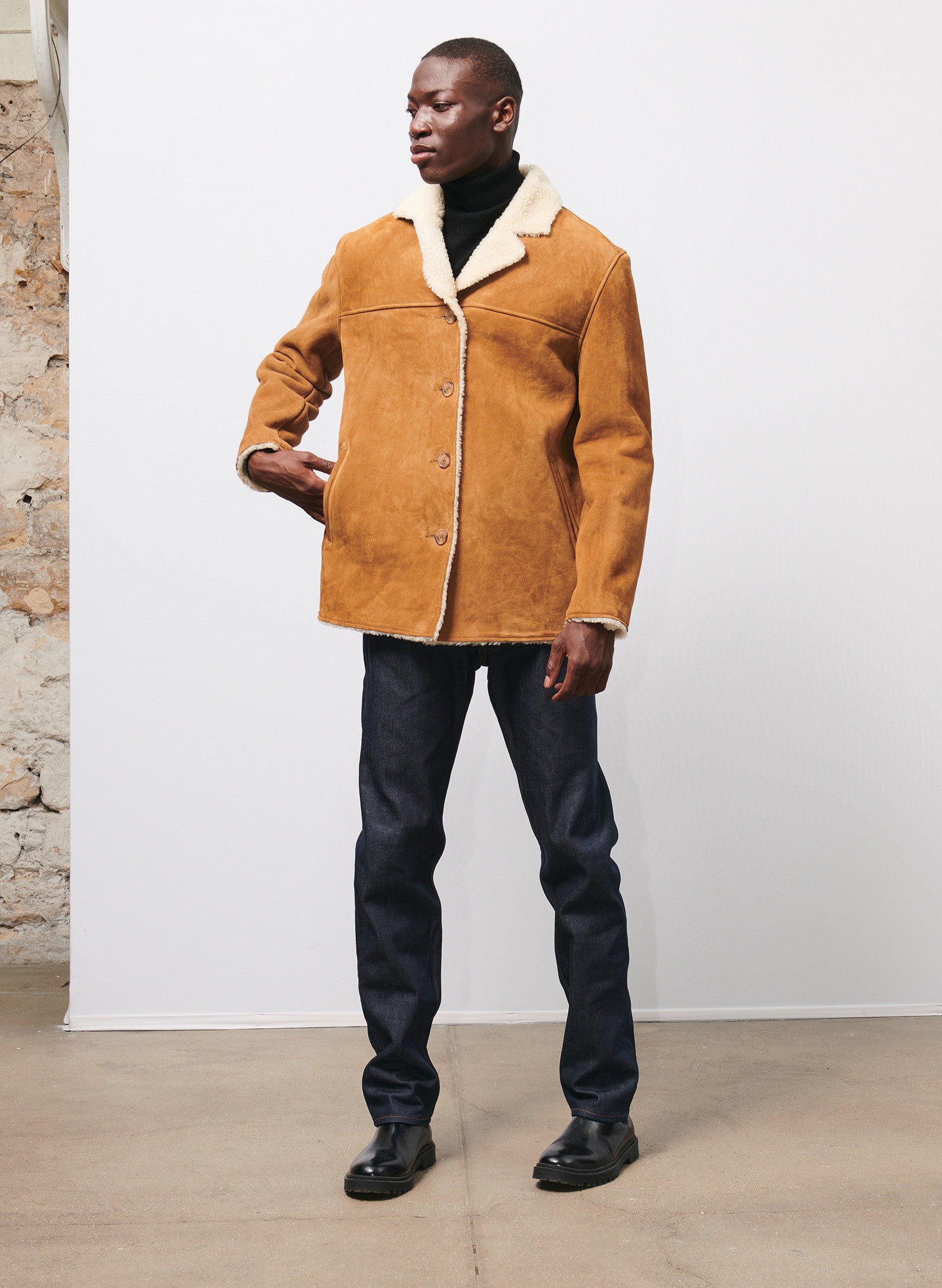 canadienne peau lainee beige homme