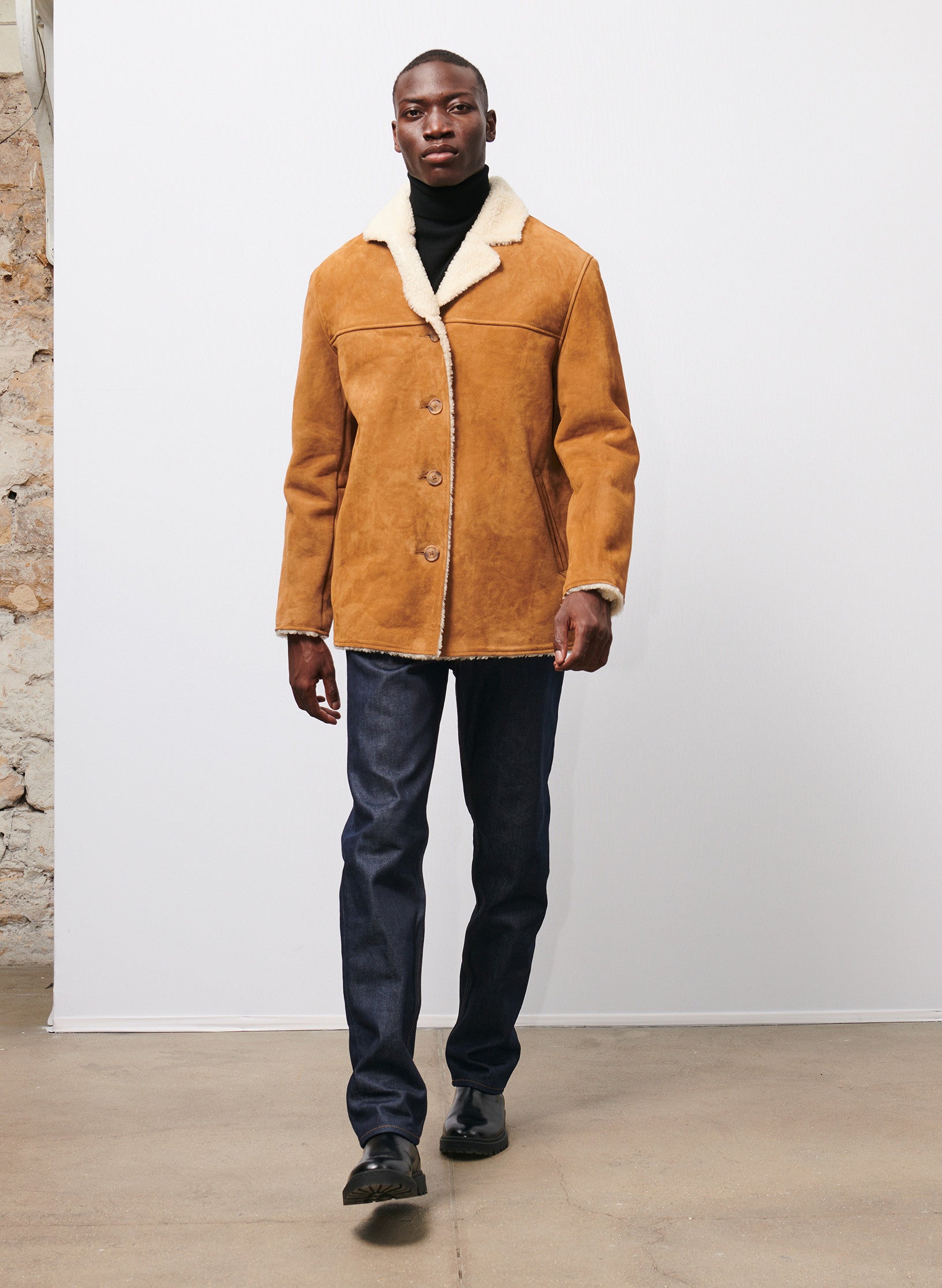 canadienne peau lainee beige homme