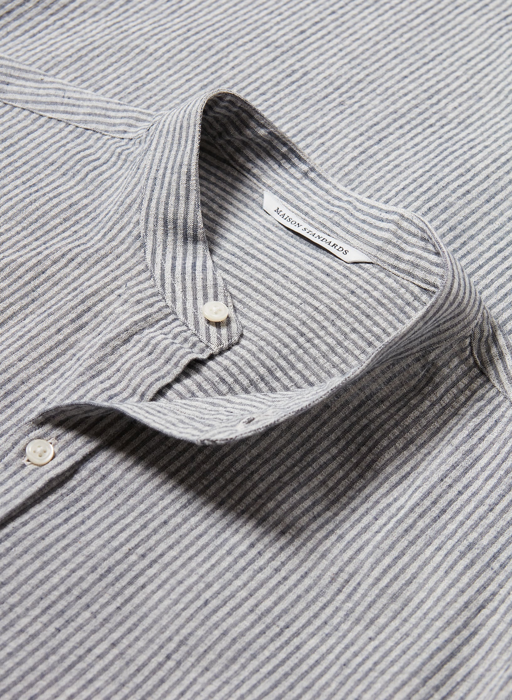 chemise col mao rayee seersucker bleu homme