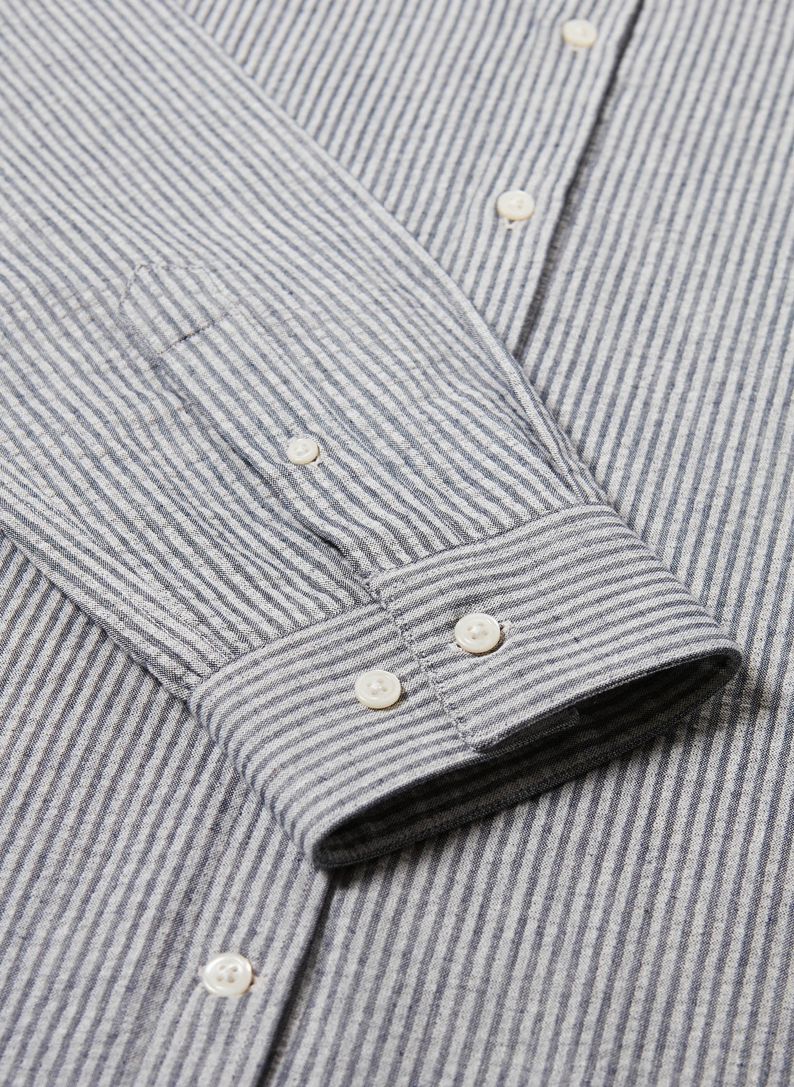 chemise col mao rayee seersucker bleu homme