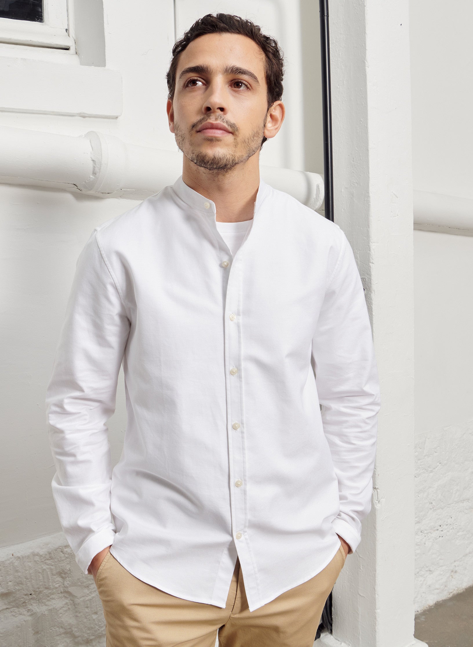 chemise col mao blanc homme