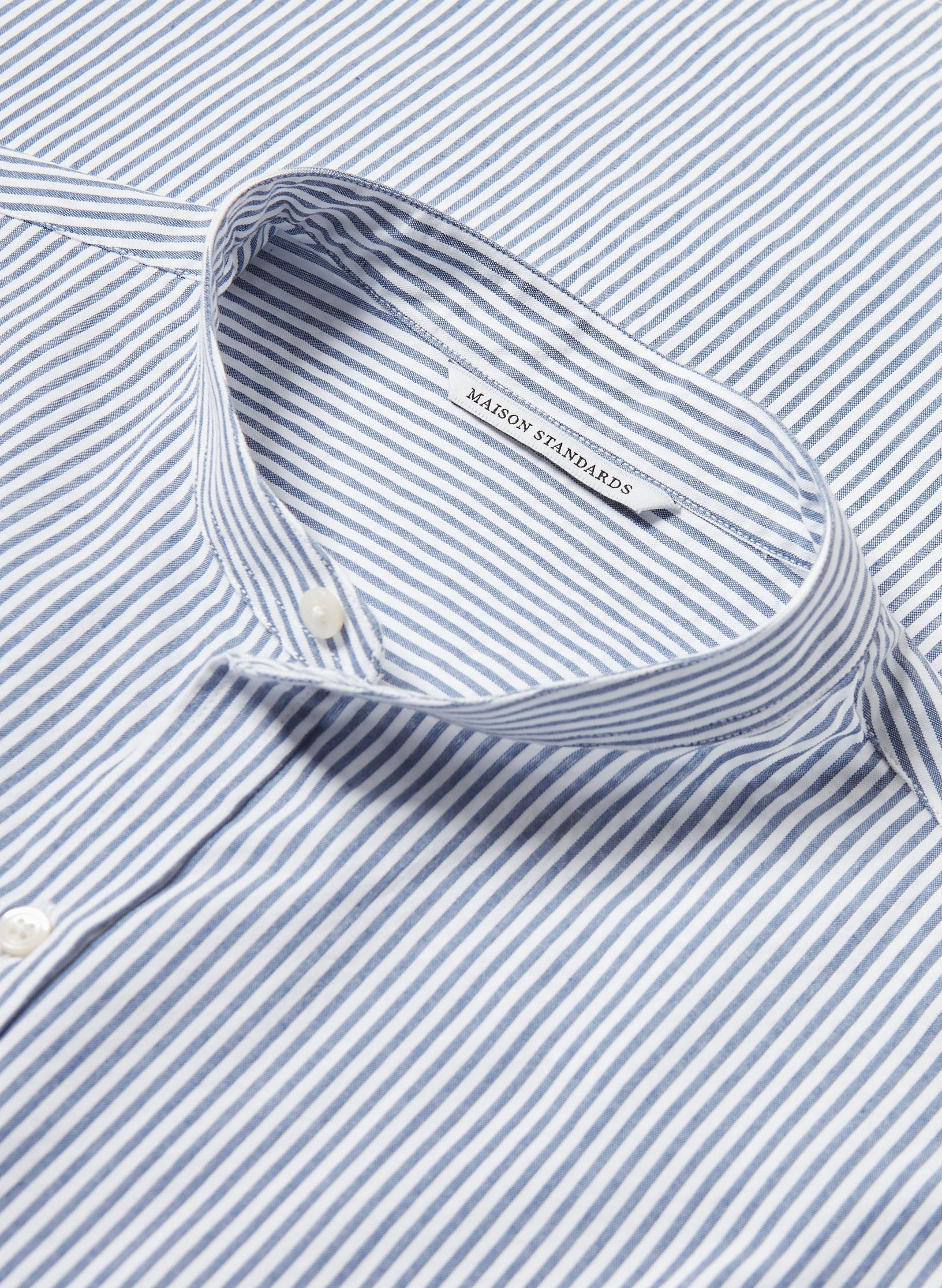 chemise col mao seersucker raye bleu