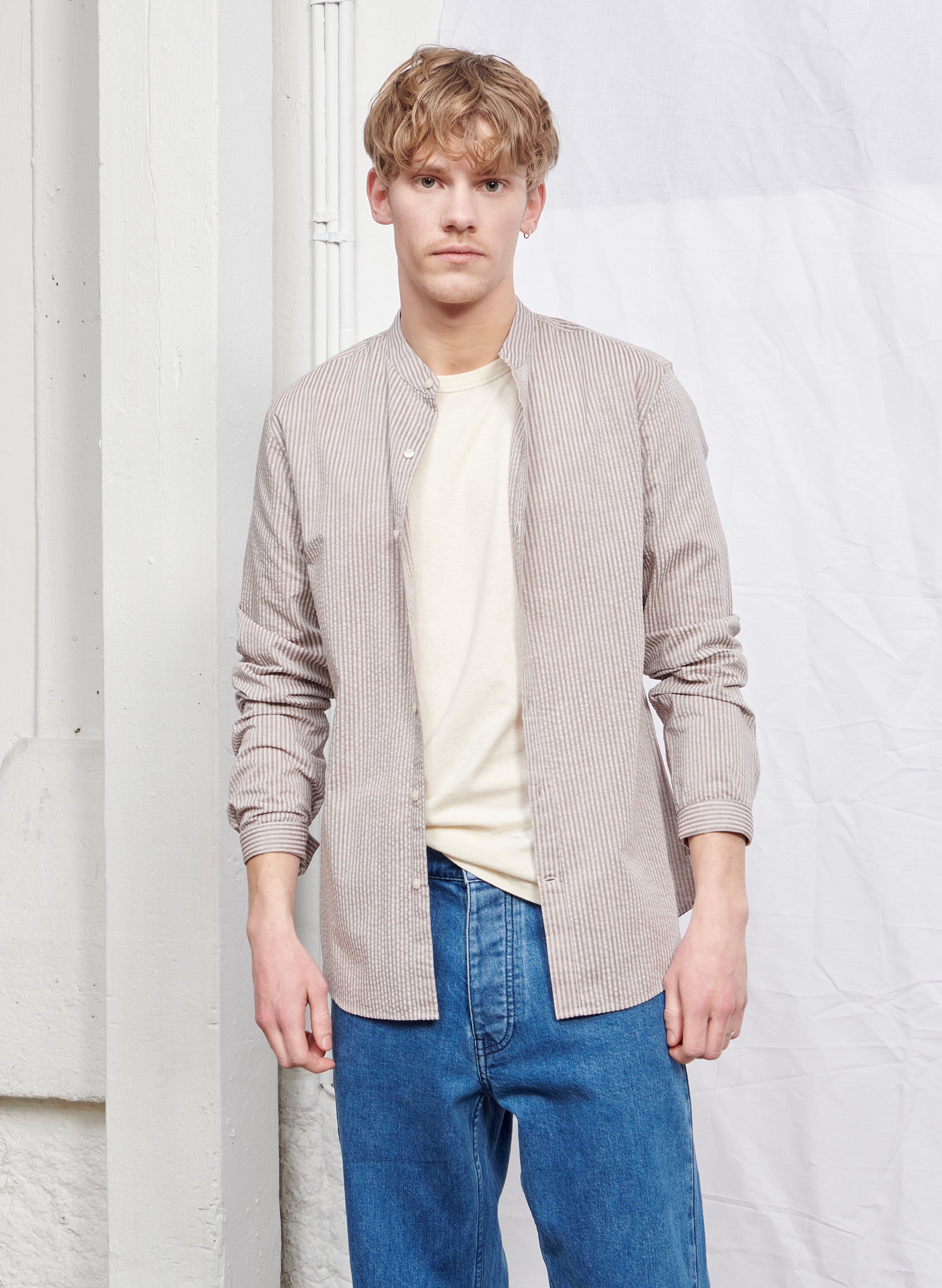 chemise col mao rayee rose homme