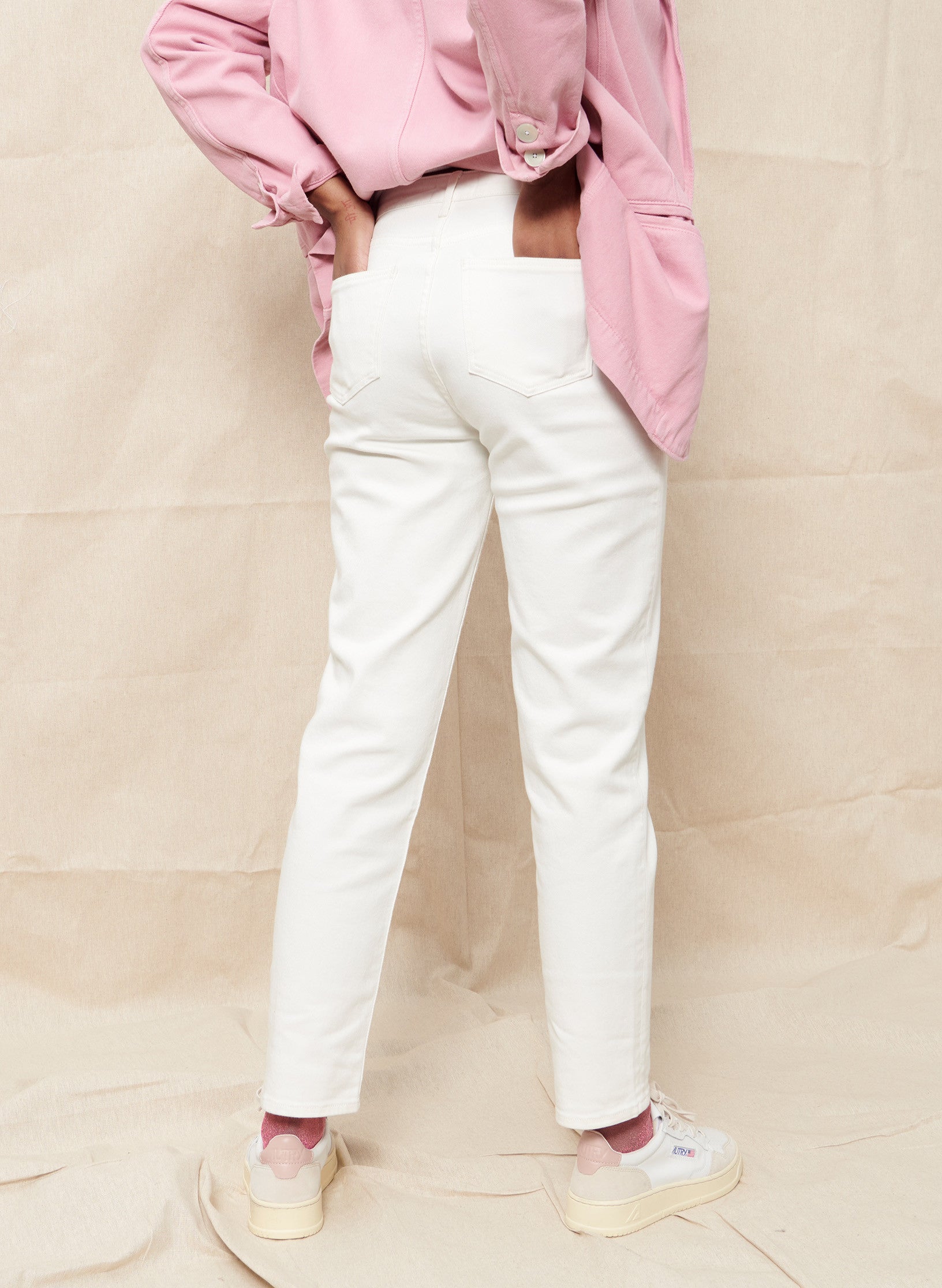 jean mom taille haute blanc femme