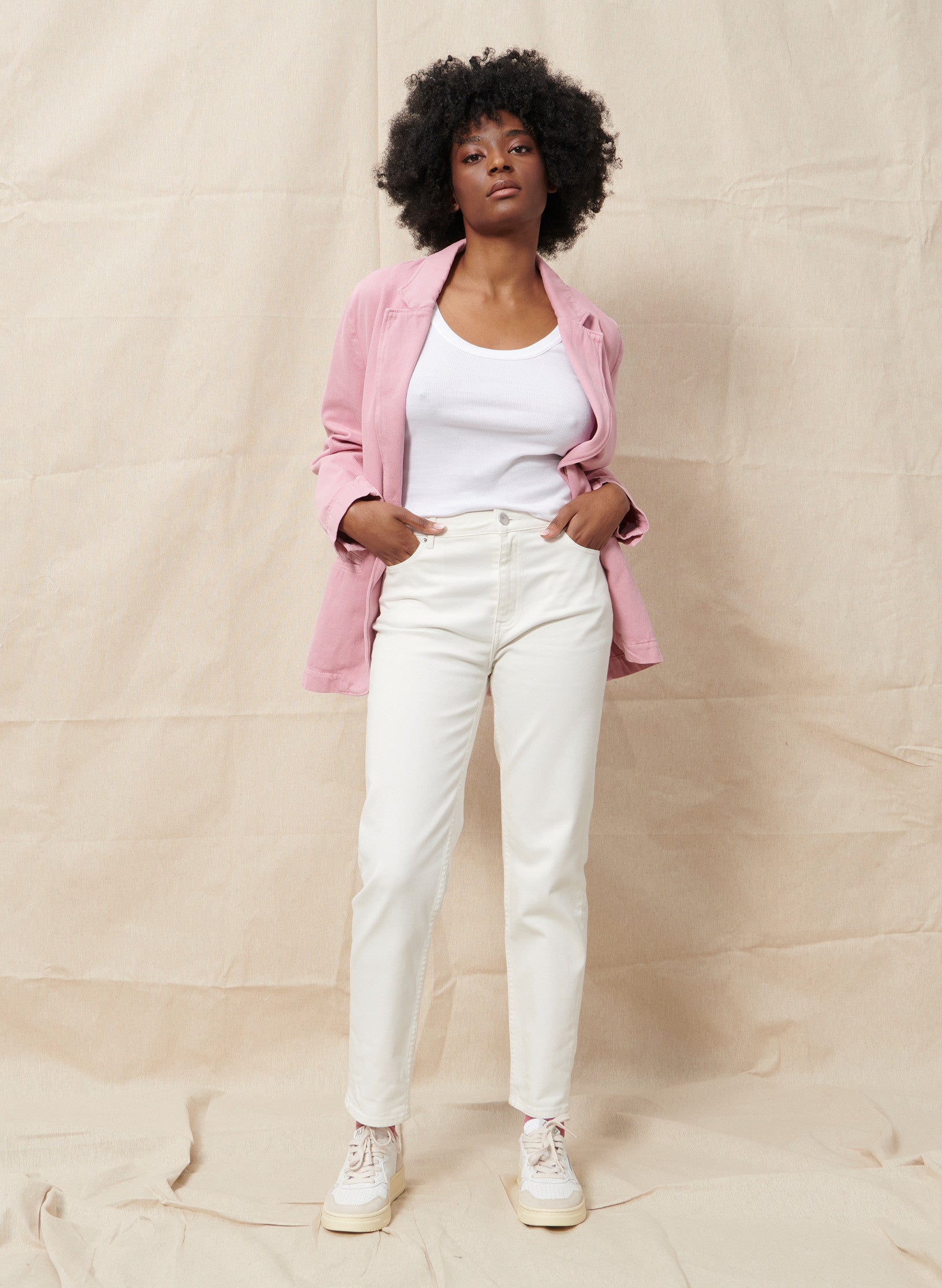 jean mom taille haute blanc femme