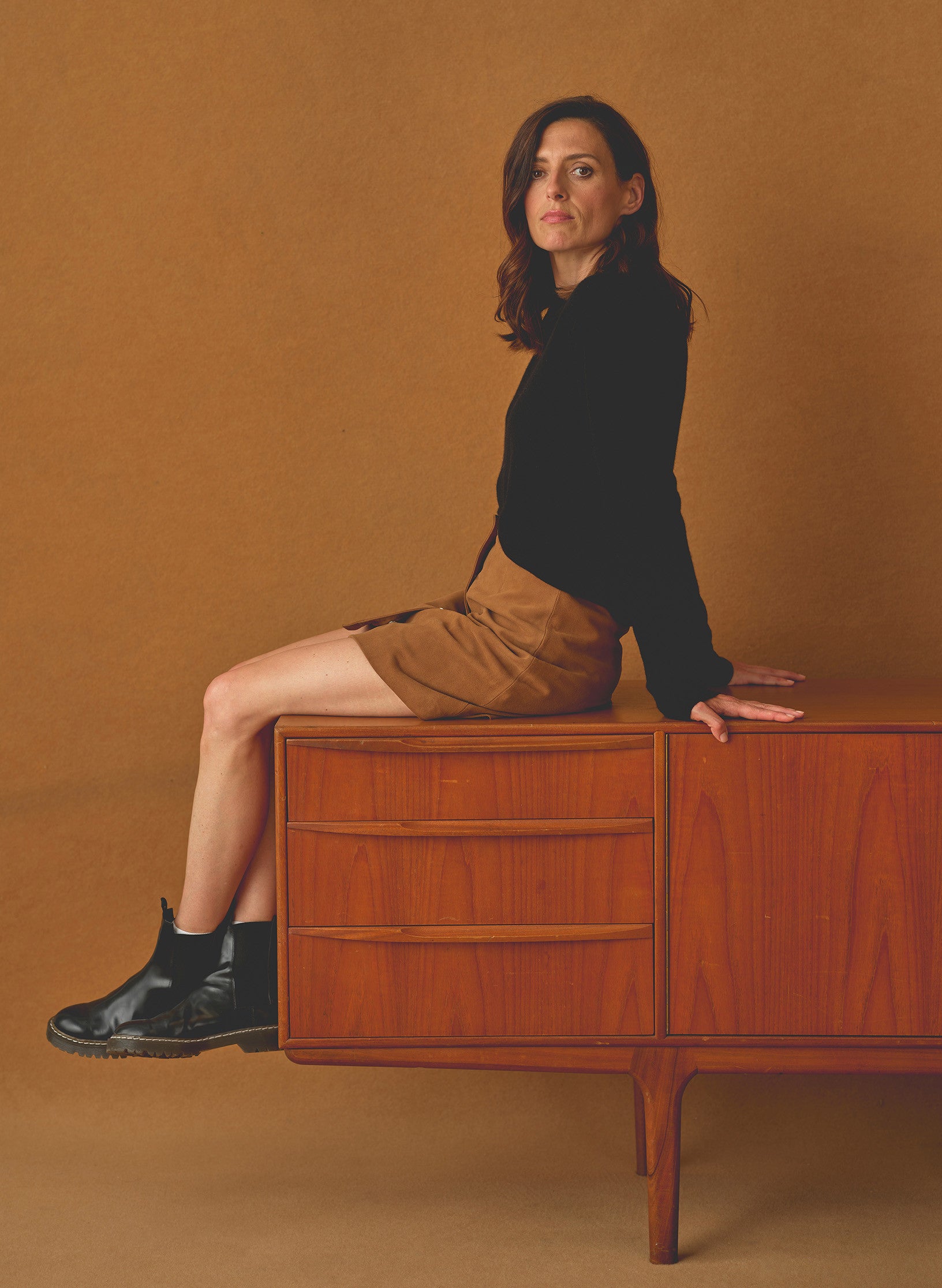 jupe pression daim cognac femme