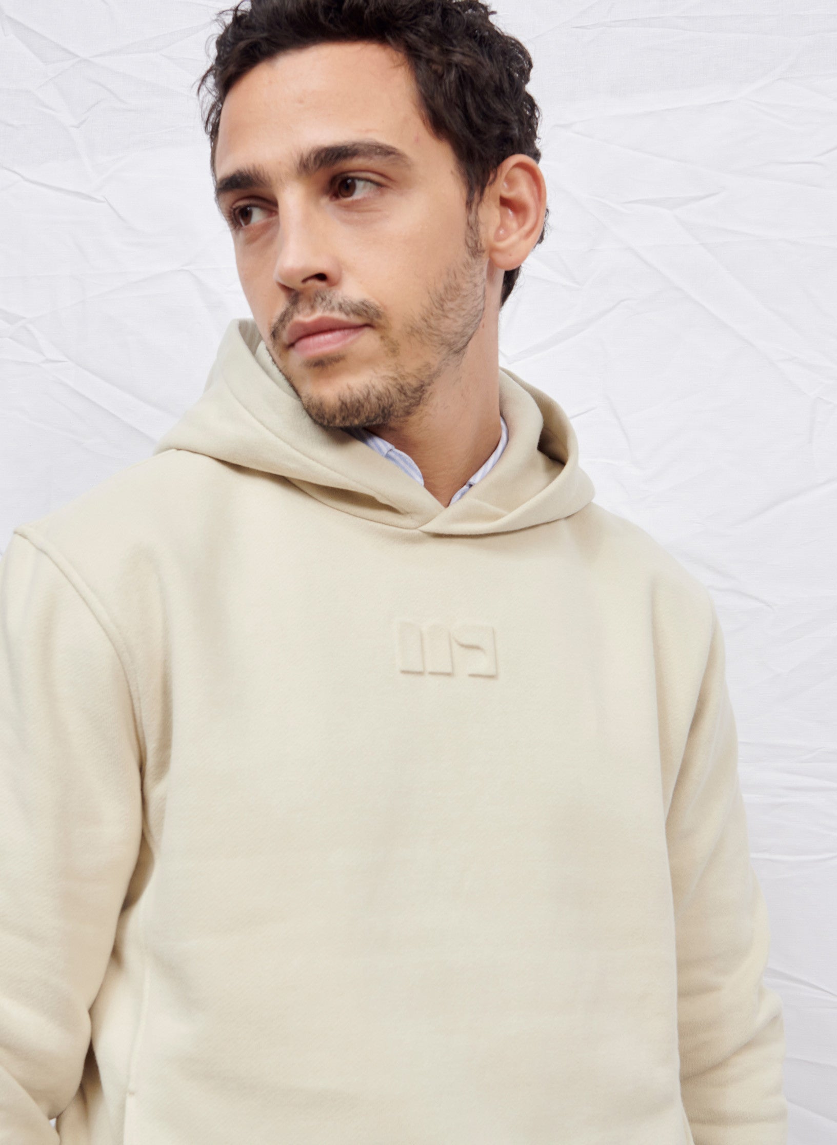 hoodie beige homme coton logo