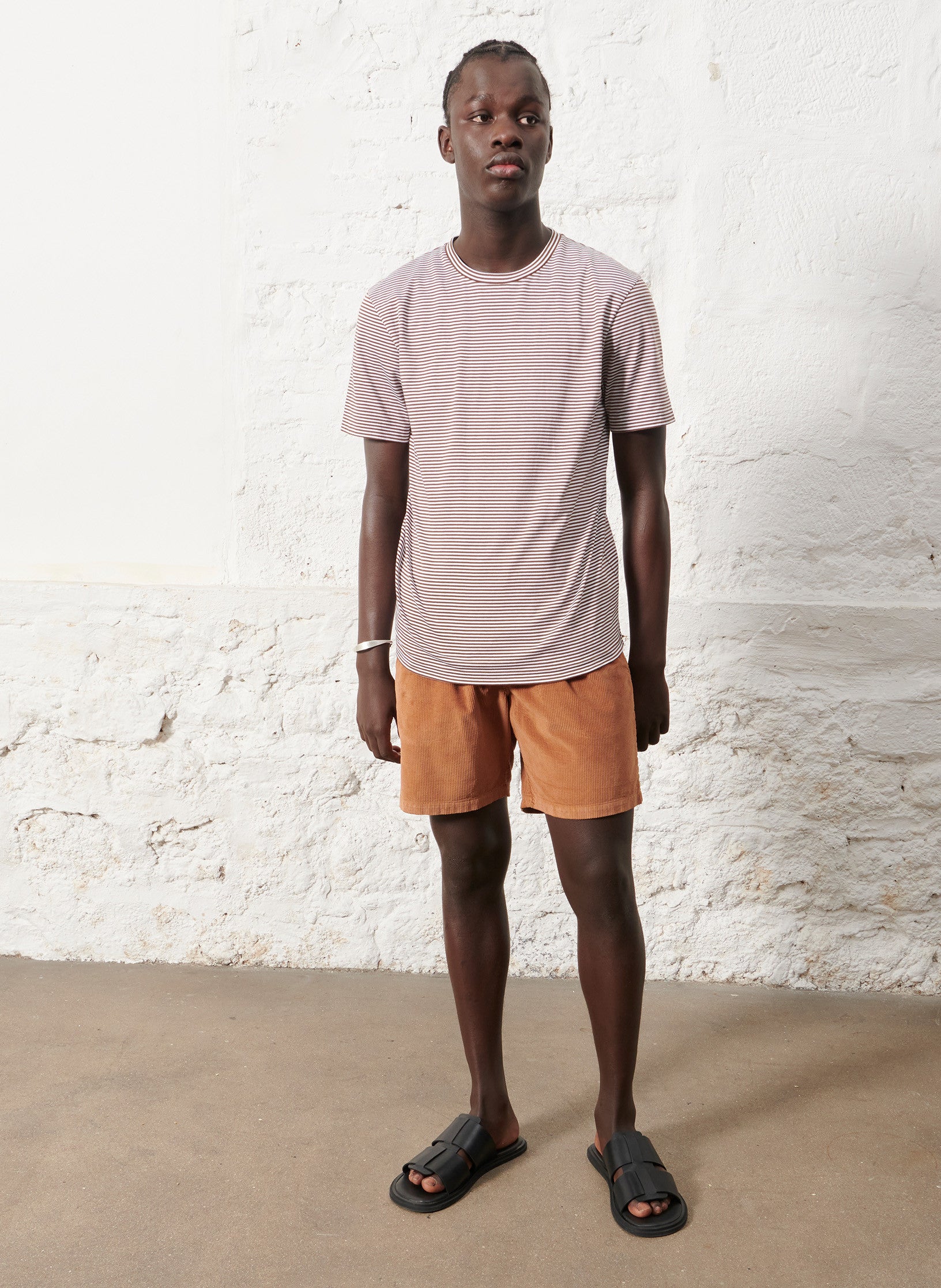 tee shirt raye coton terracotta homme