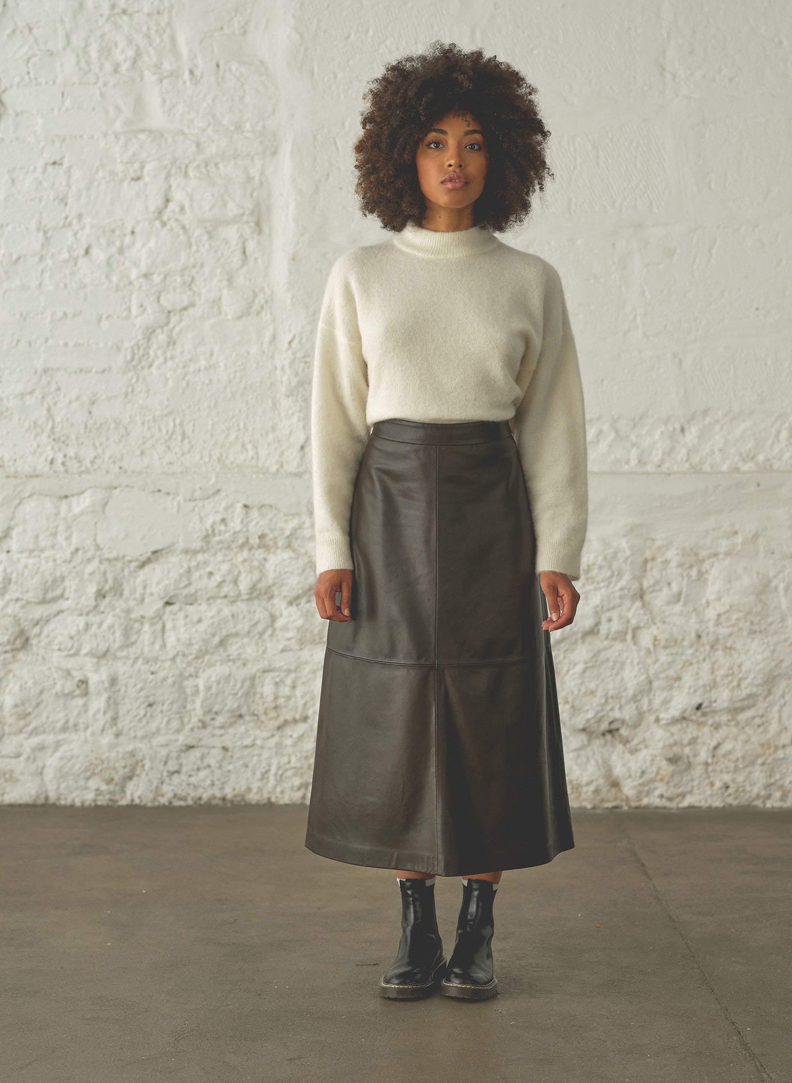 jupe longue cuir marron femme