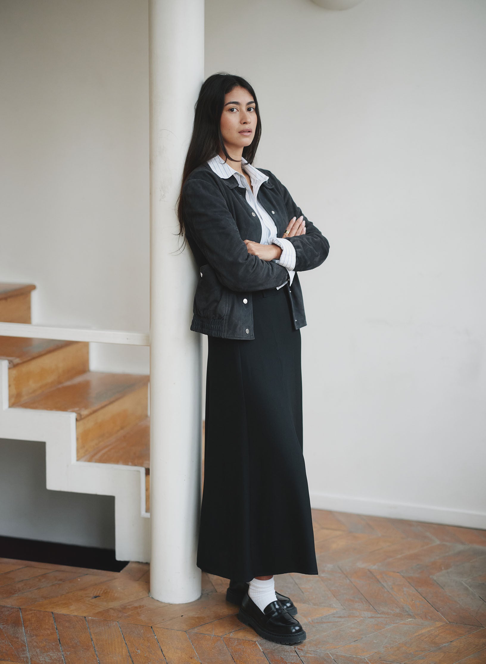 jupe evasee crepe noir femme