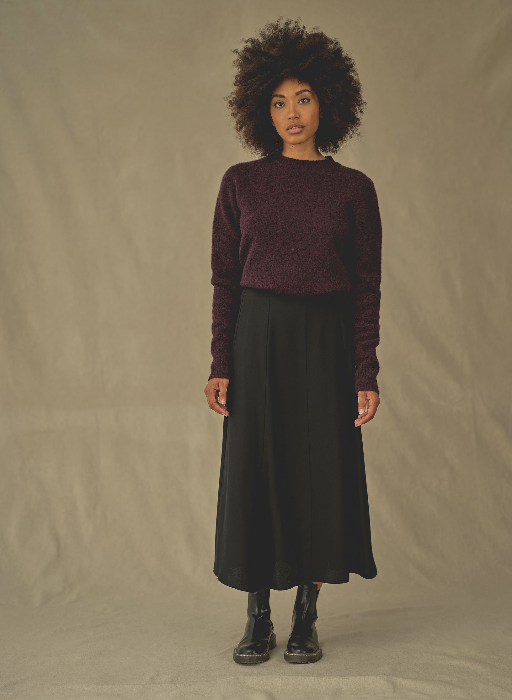 jupe evasee crepe noir femme