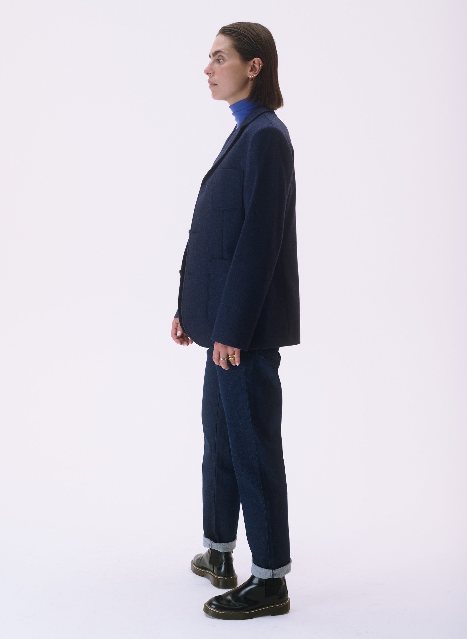 veste flanelle bleu 3 boutons homme