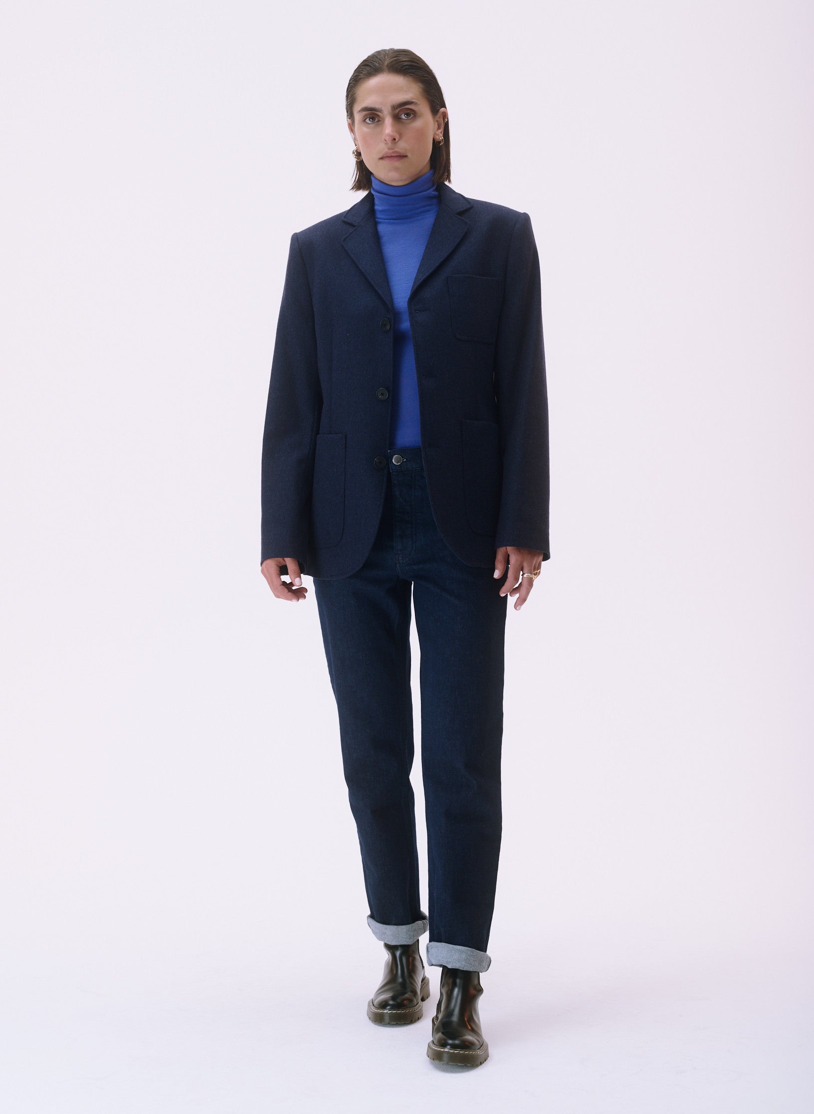 veste flanelle bleu 3 boutons homme