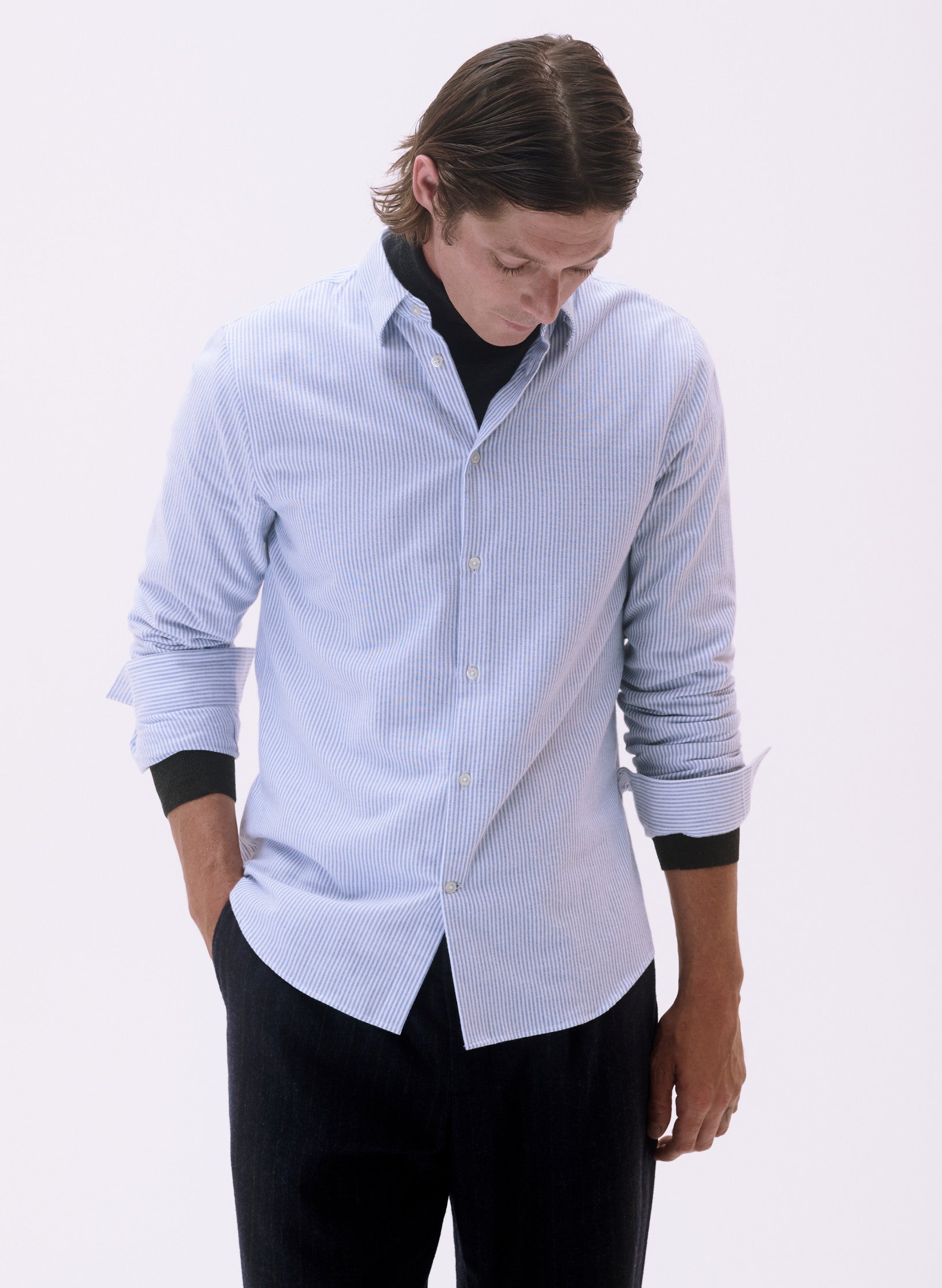 chemise rayee flanelle bleu homme