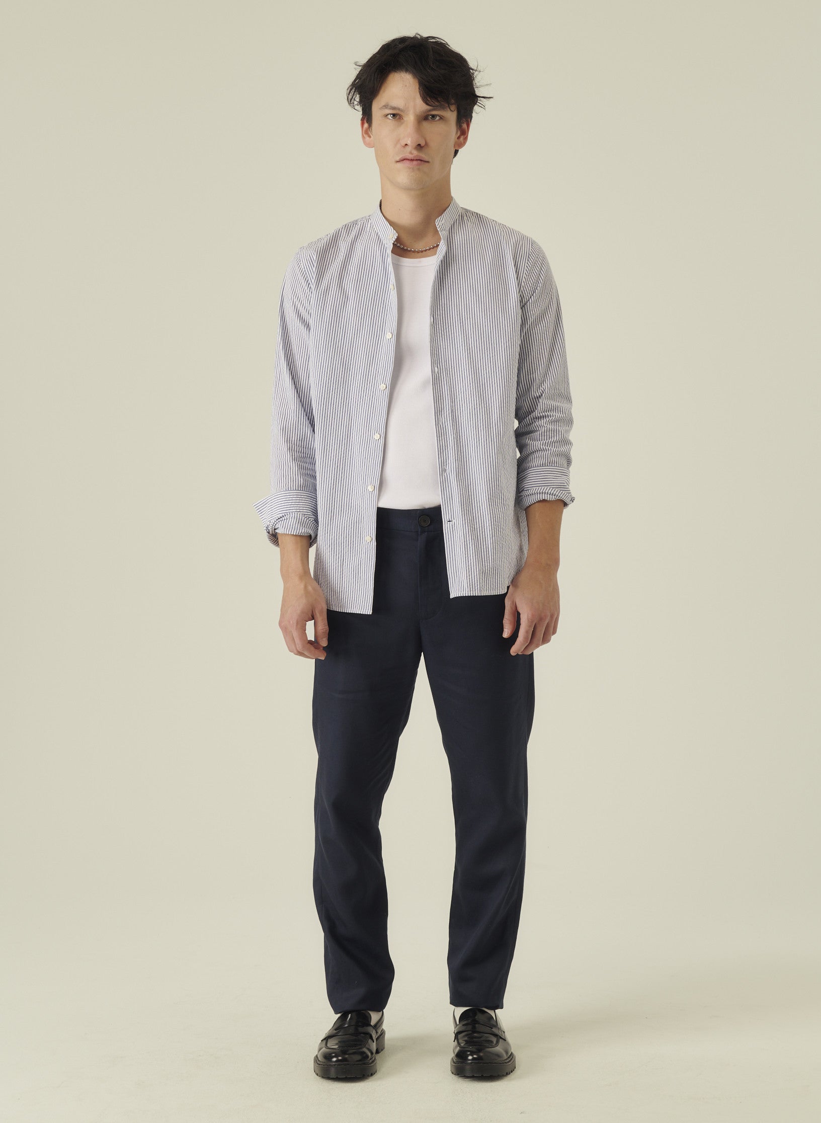 chemise col mao seersucker