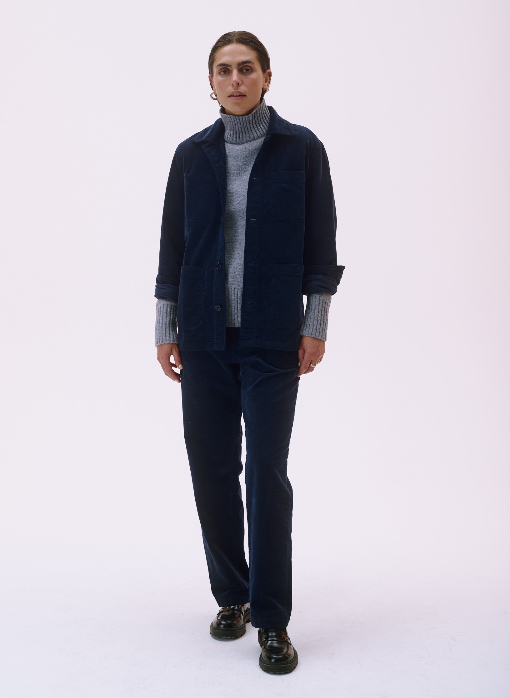 veste peintre velours bleu homme femme unisexe