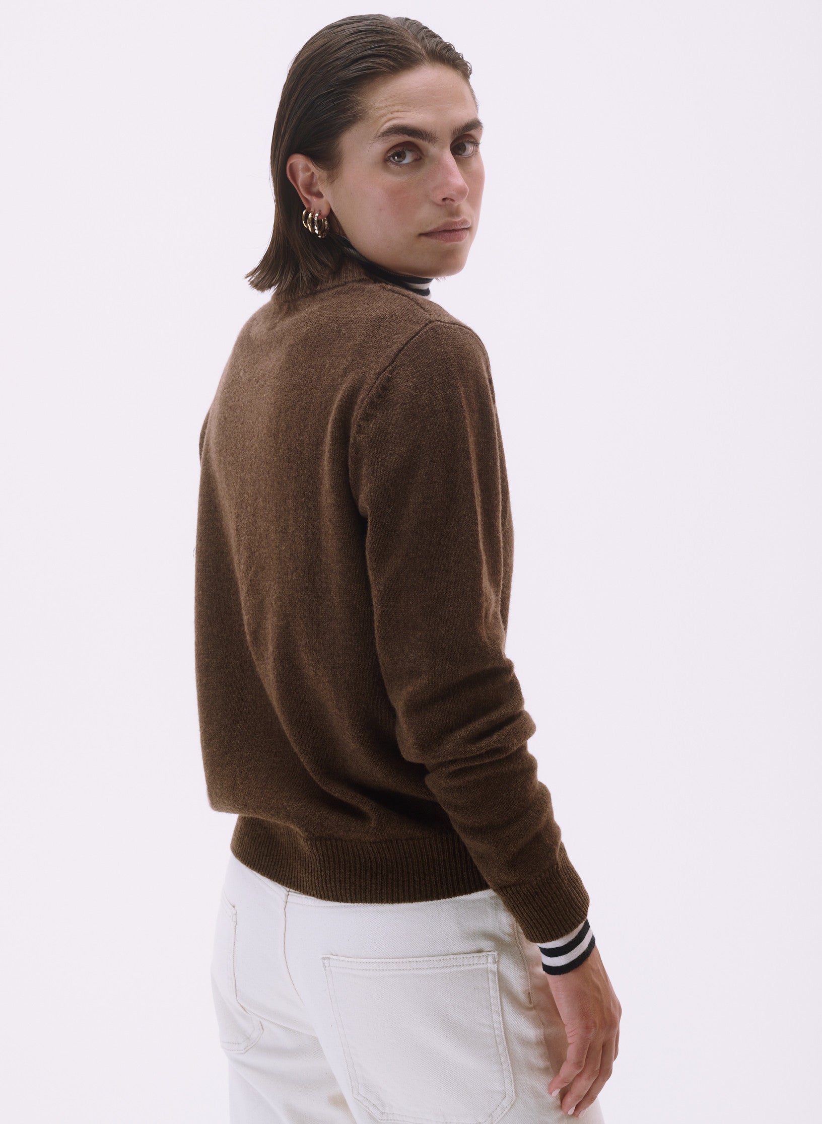 pull ras du cou laine marron homme femme unisexe