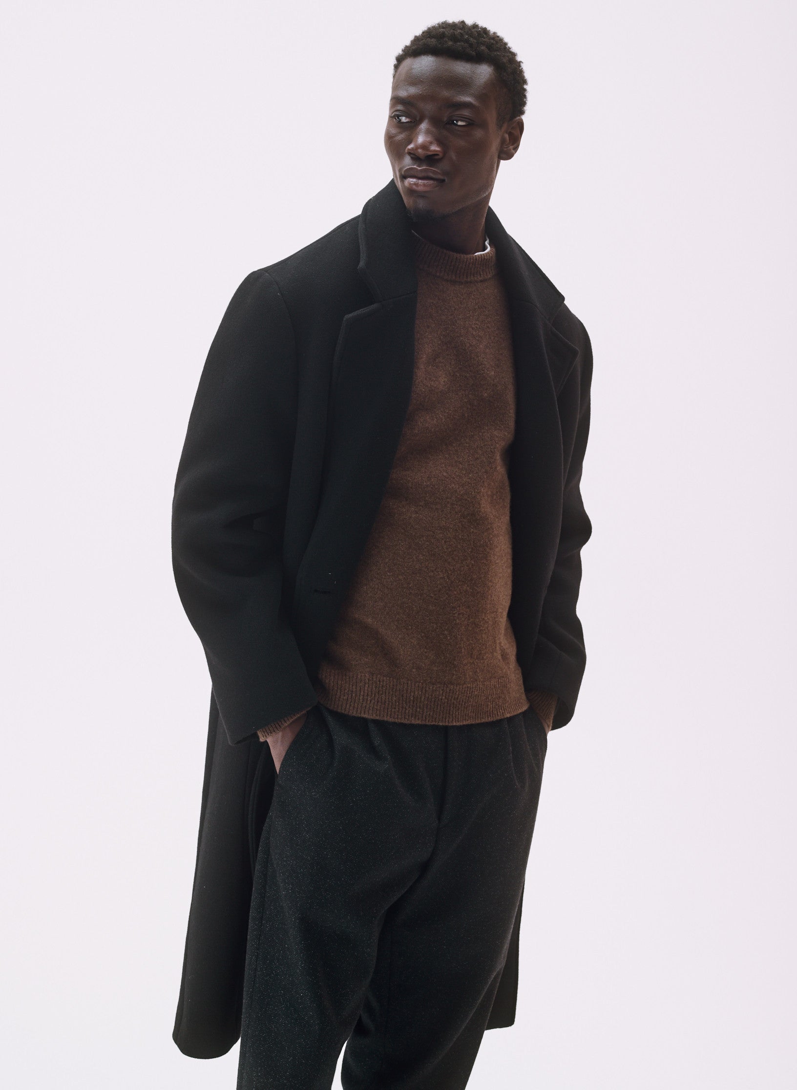 pull ras du cou laine marron homme femme unisexe