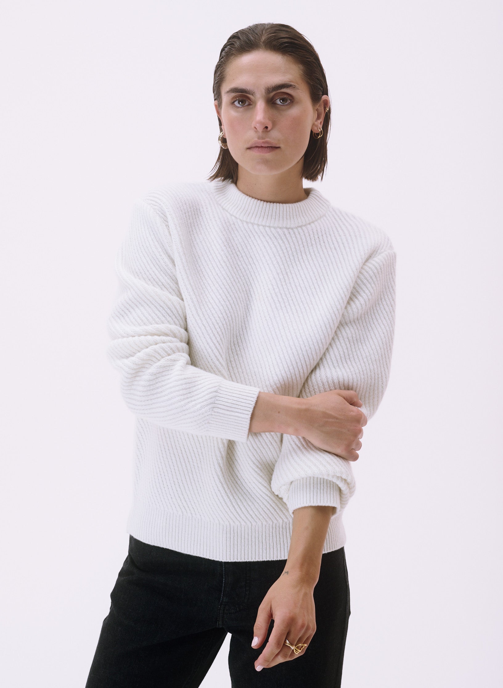 pull cote diagonale laine ecru homme femme unisexe