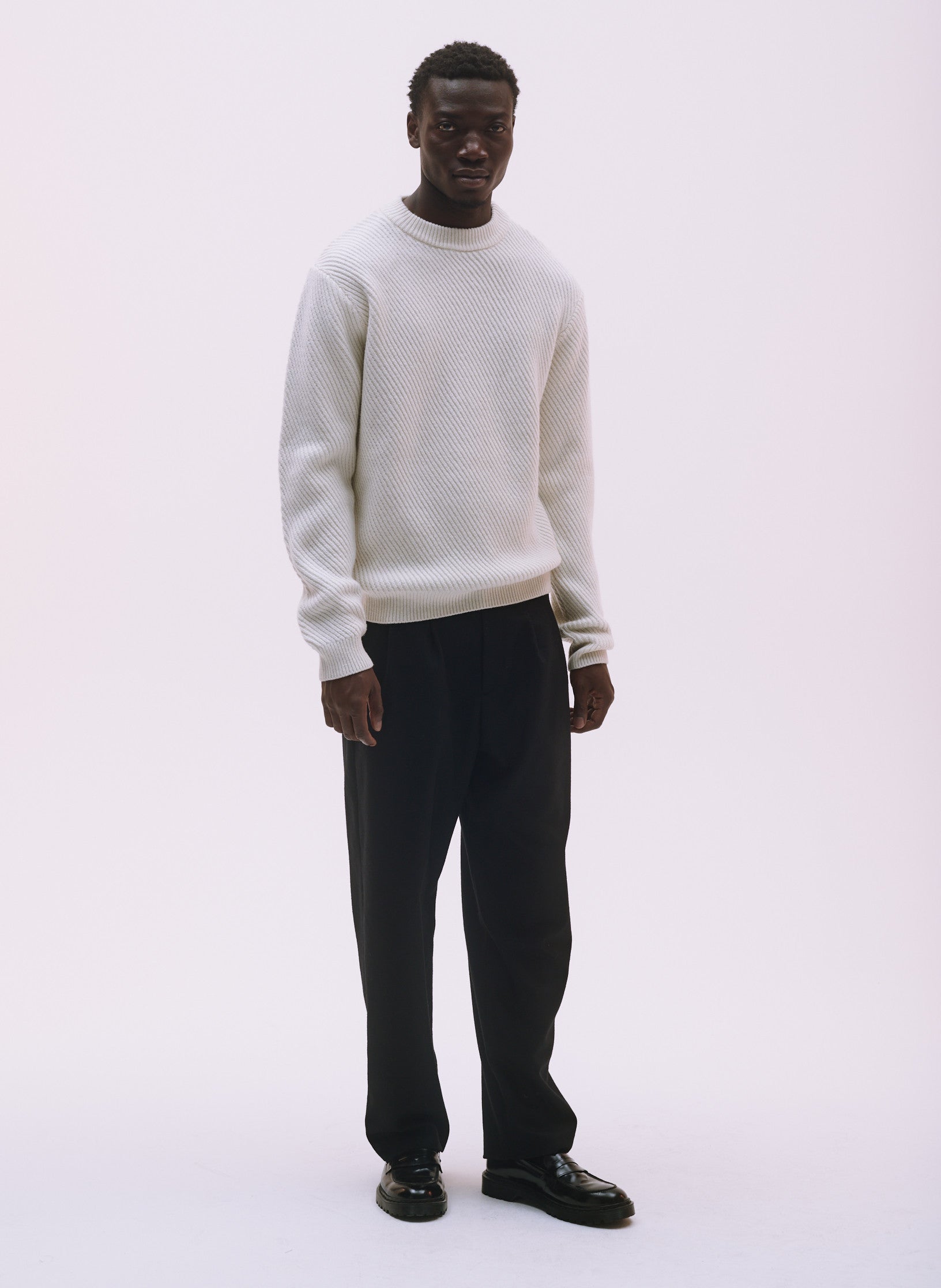 pull cote diagonale laine ecru homme femme unisexe