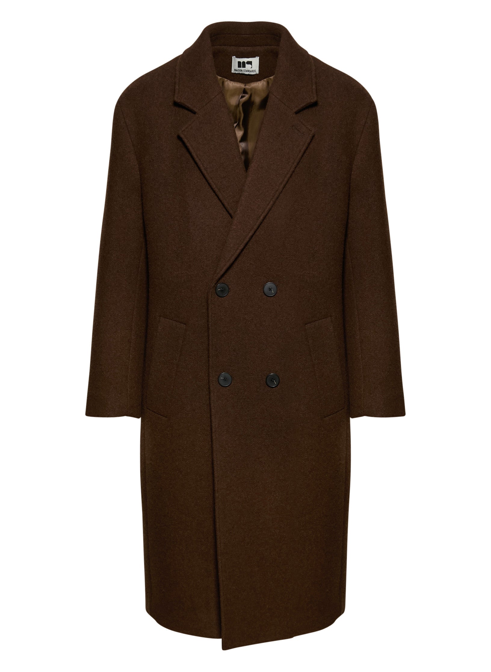 manteau croise laine unisexe homme femme acajou marron