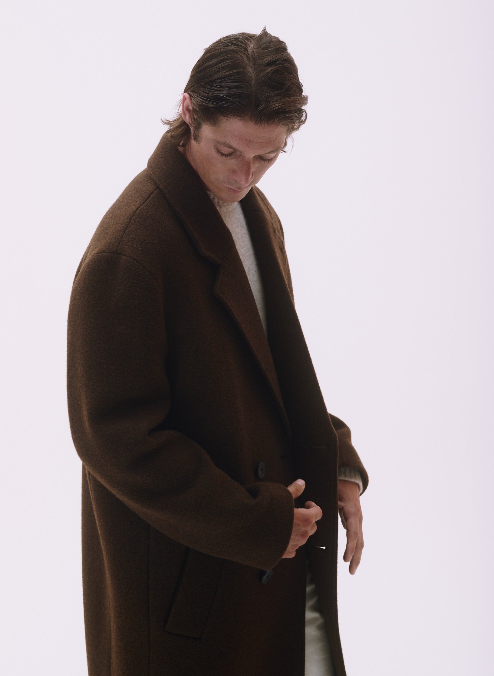 manteau croise laine unisexe homme femme acajou marron