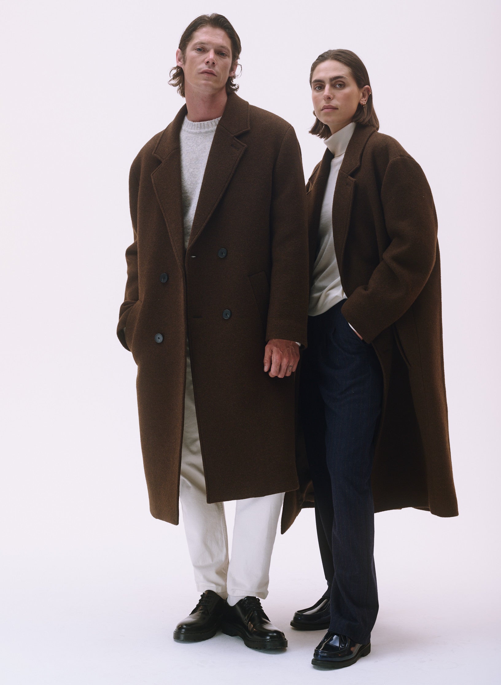 manteau croise laine unisexe homme femme acajou marron