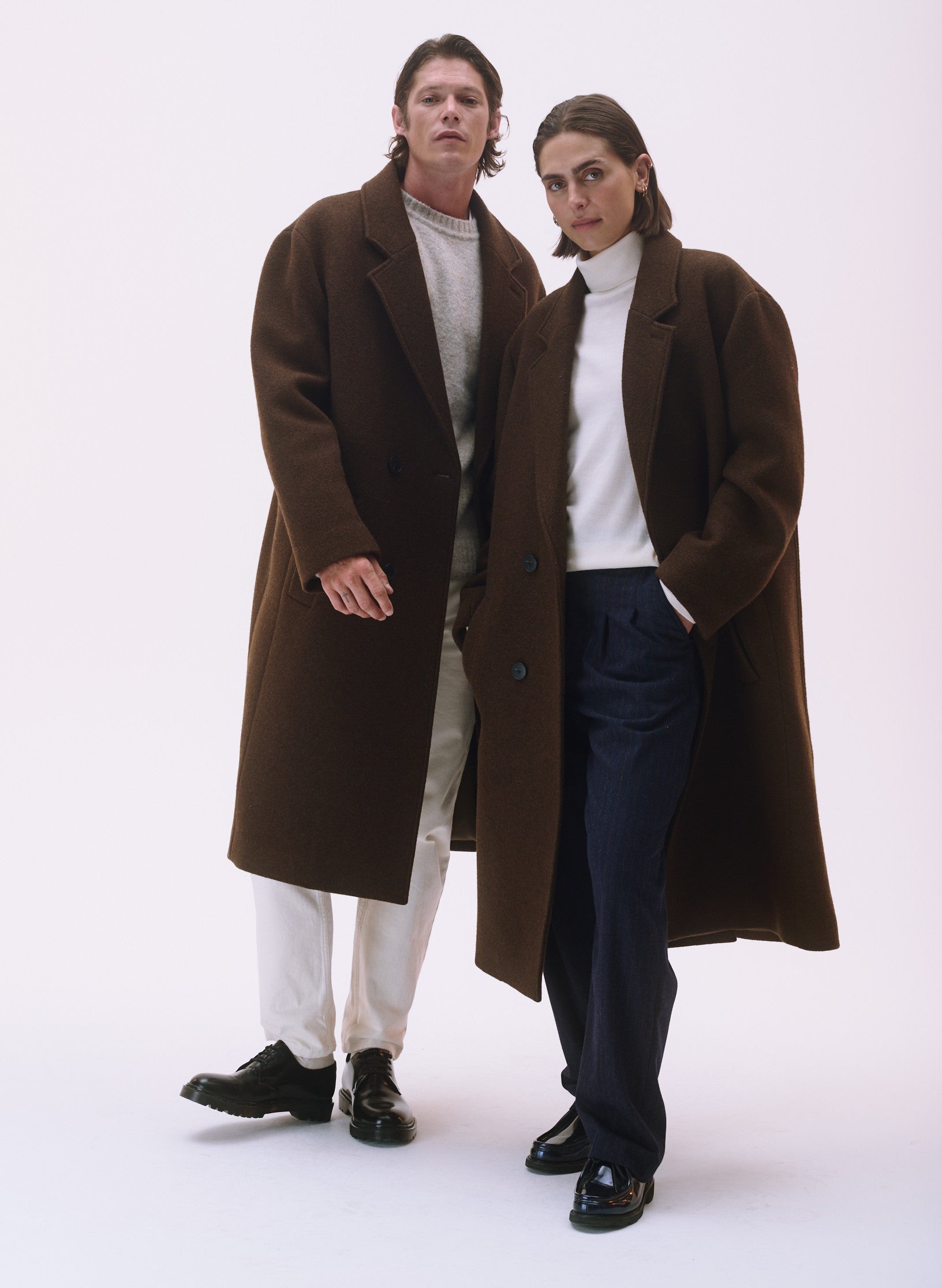 manteau croise laine unisexe homme femme acajou marron