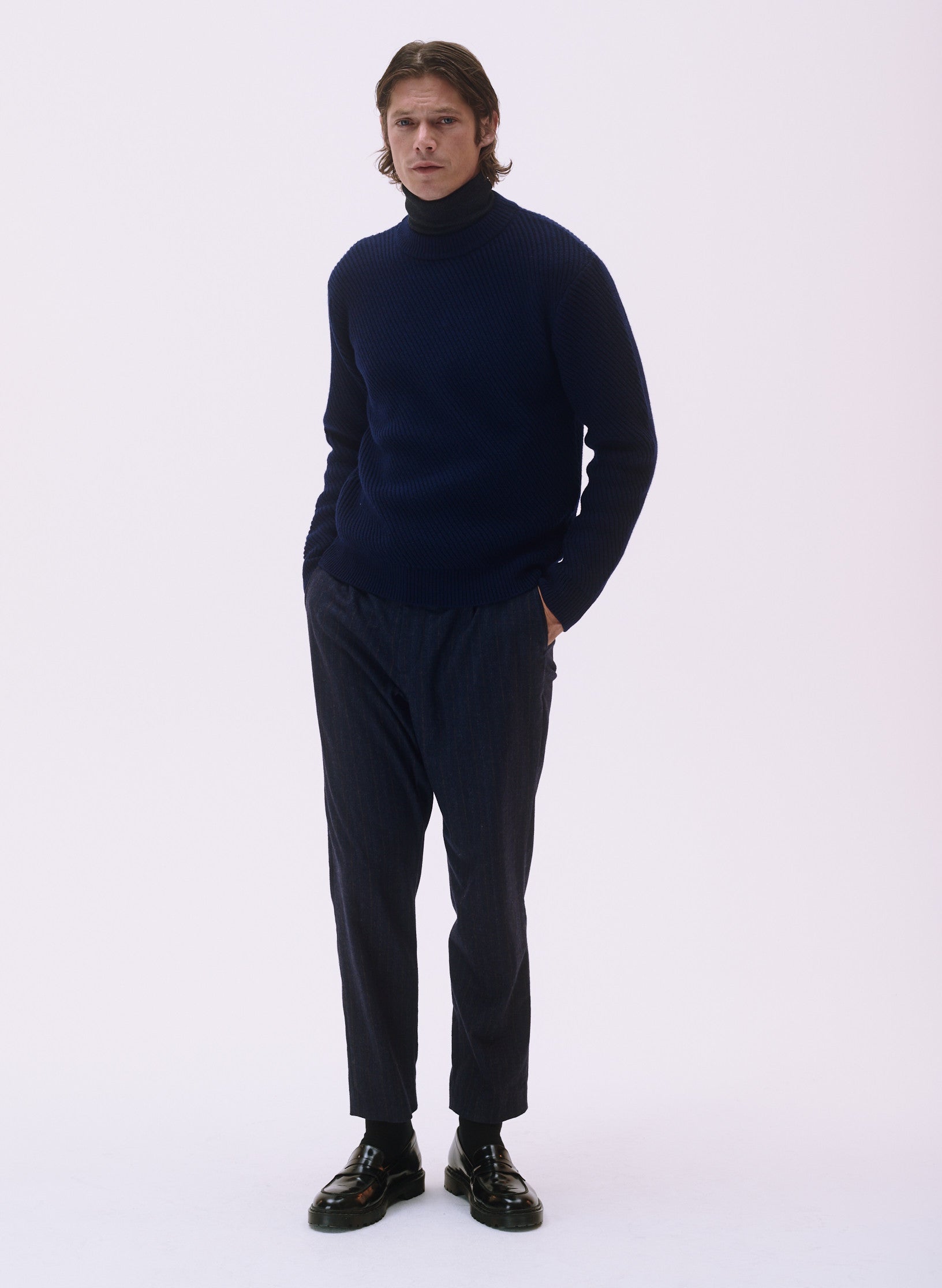 pull bleu laine diagonale homme femme unisexe