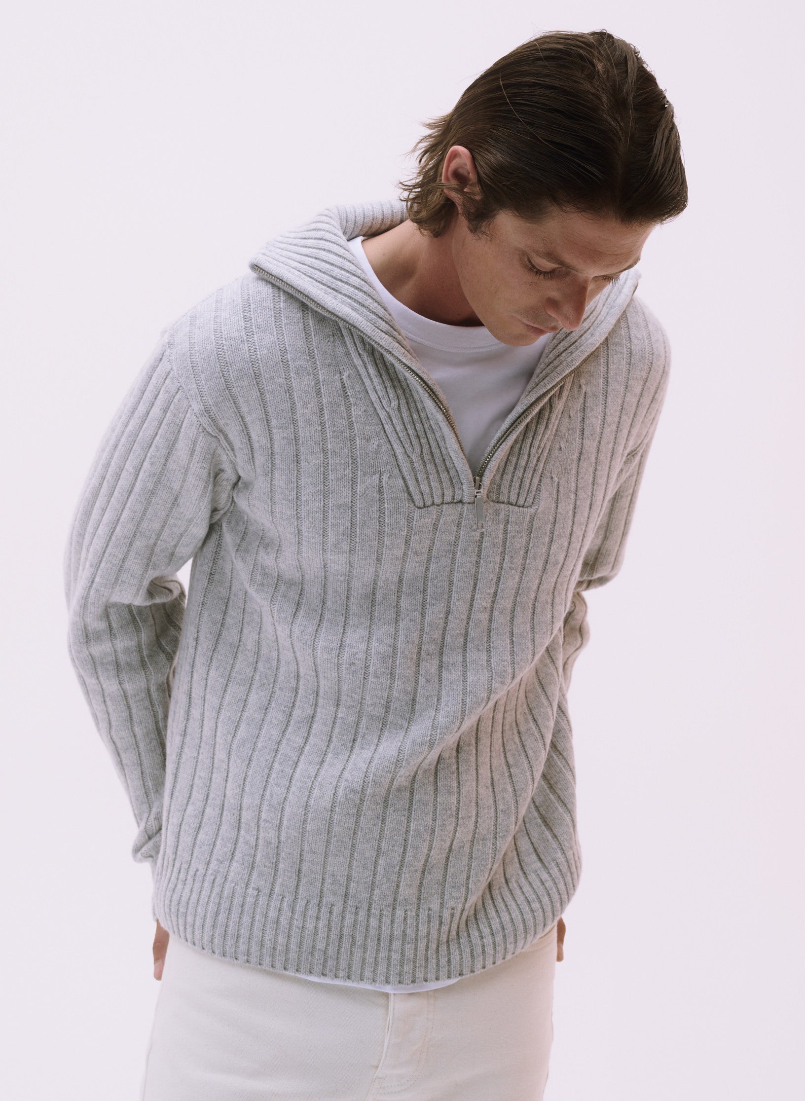 pull camionneur 100 laine homme femme unisexe gris ecru