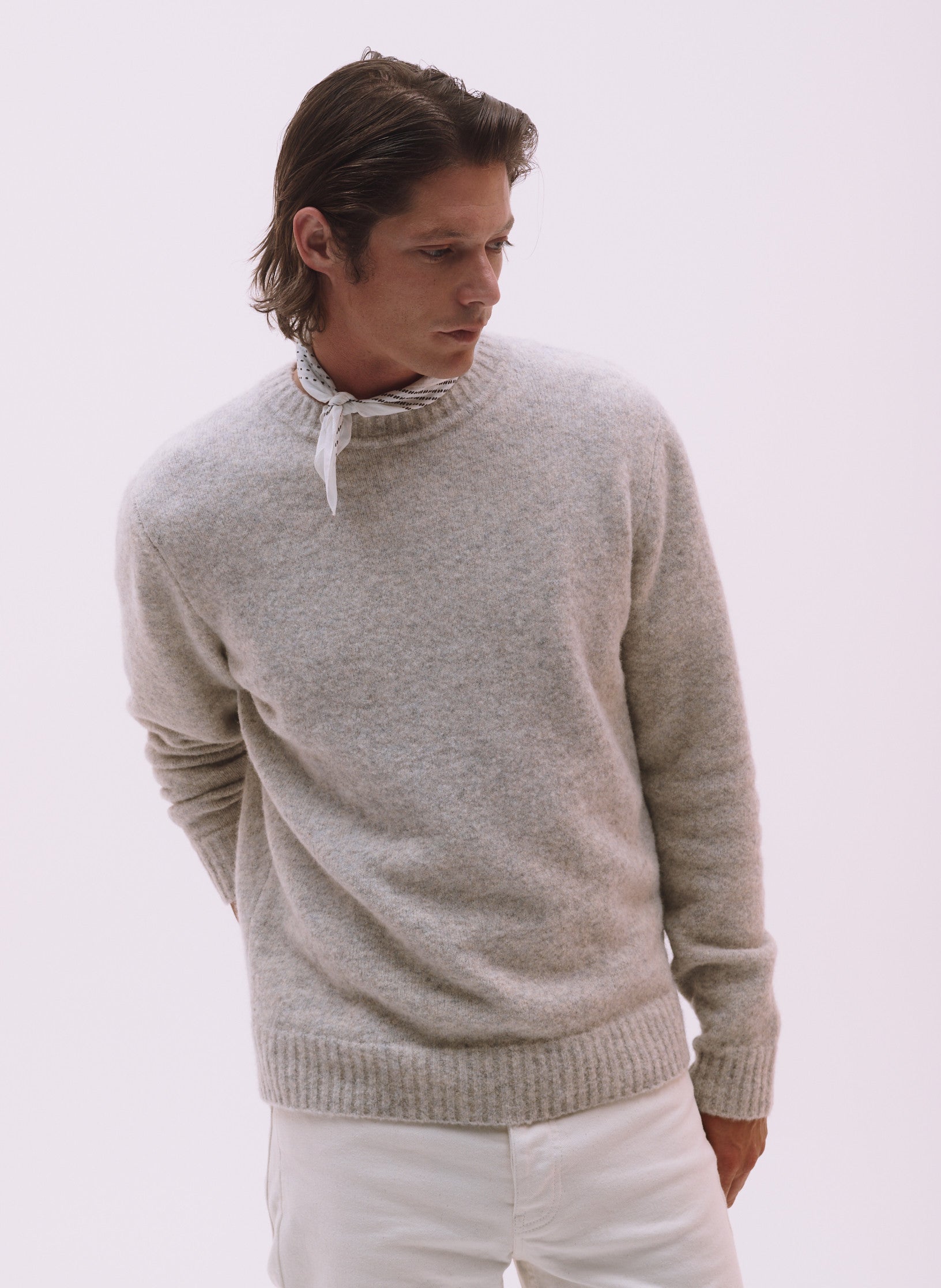 pull laine et fibres recyclees ecru homme femme unisexe