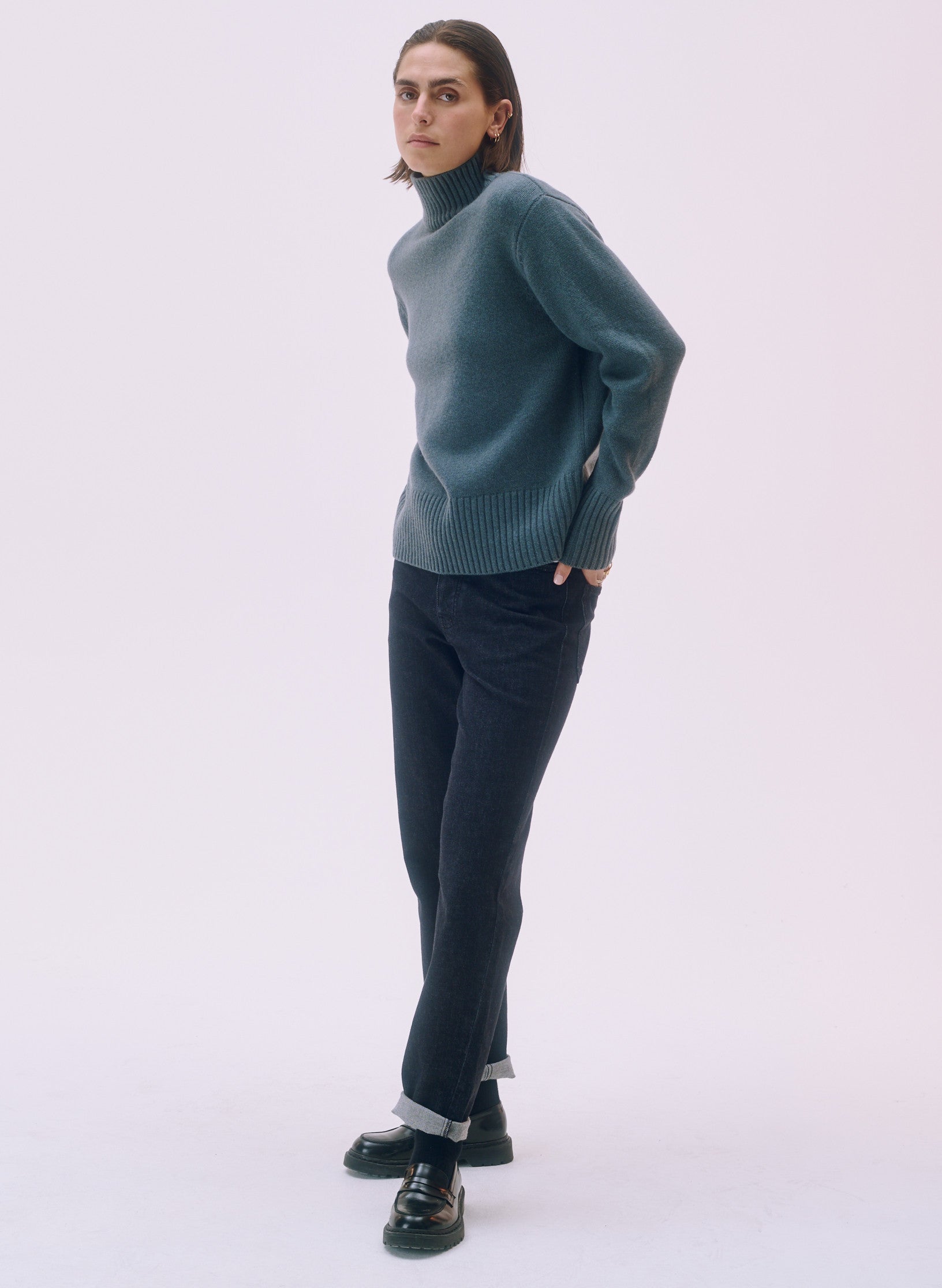 pull oversized laine col montant vert homme femme unisexe