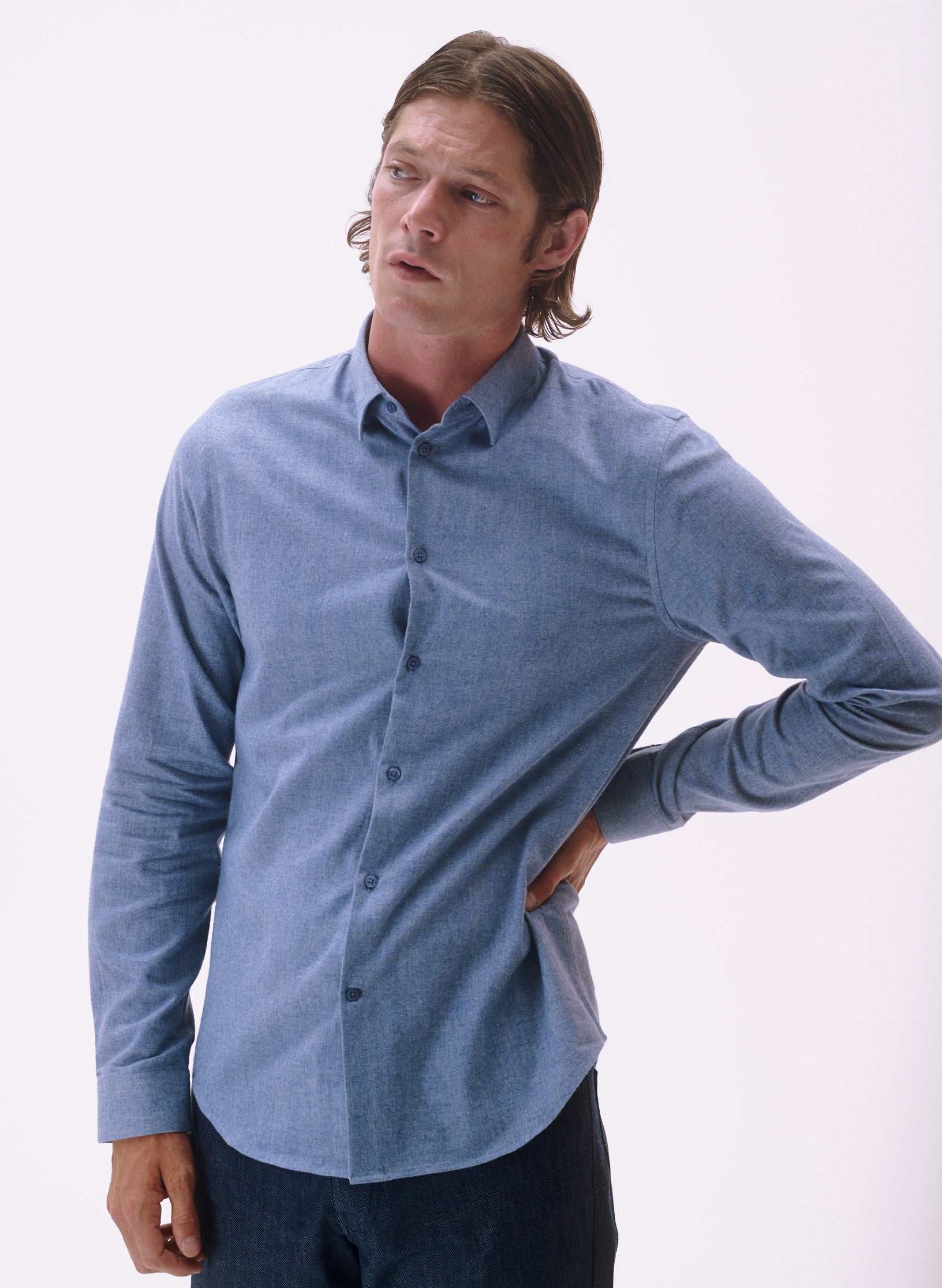 chemise ajustee flanelle homme bleu