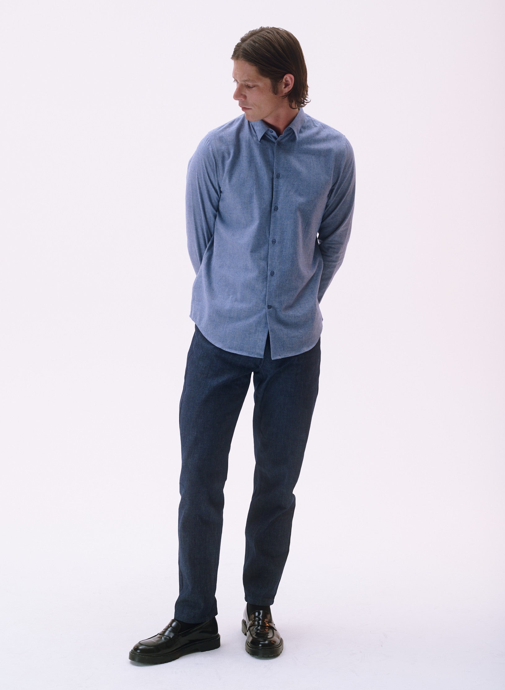 chemise ajustee flanelle homme bleu