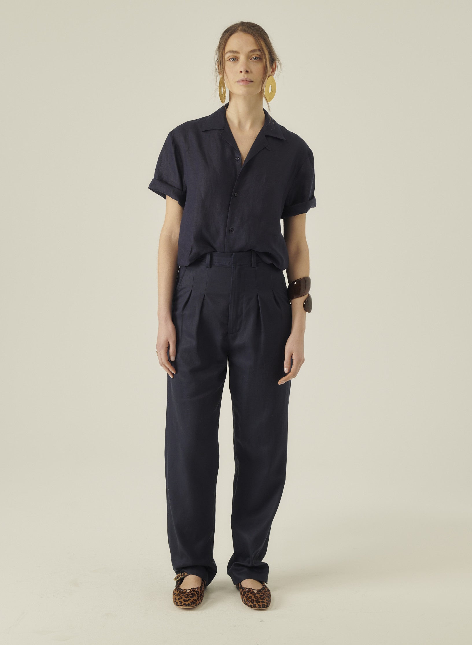 pantalon double pinces lin lyocell bleu homme femme