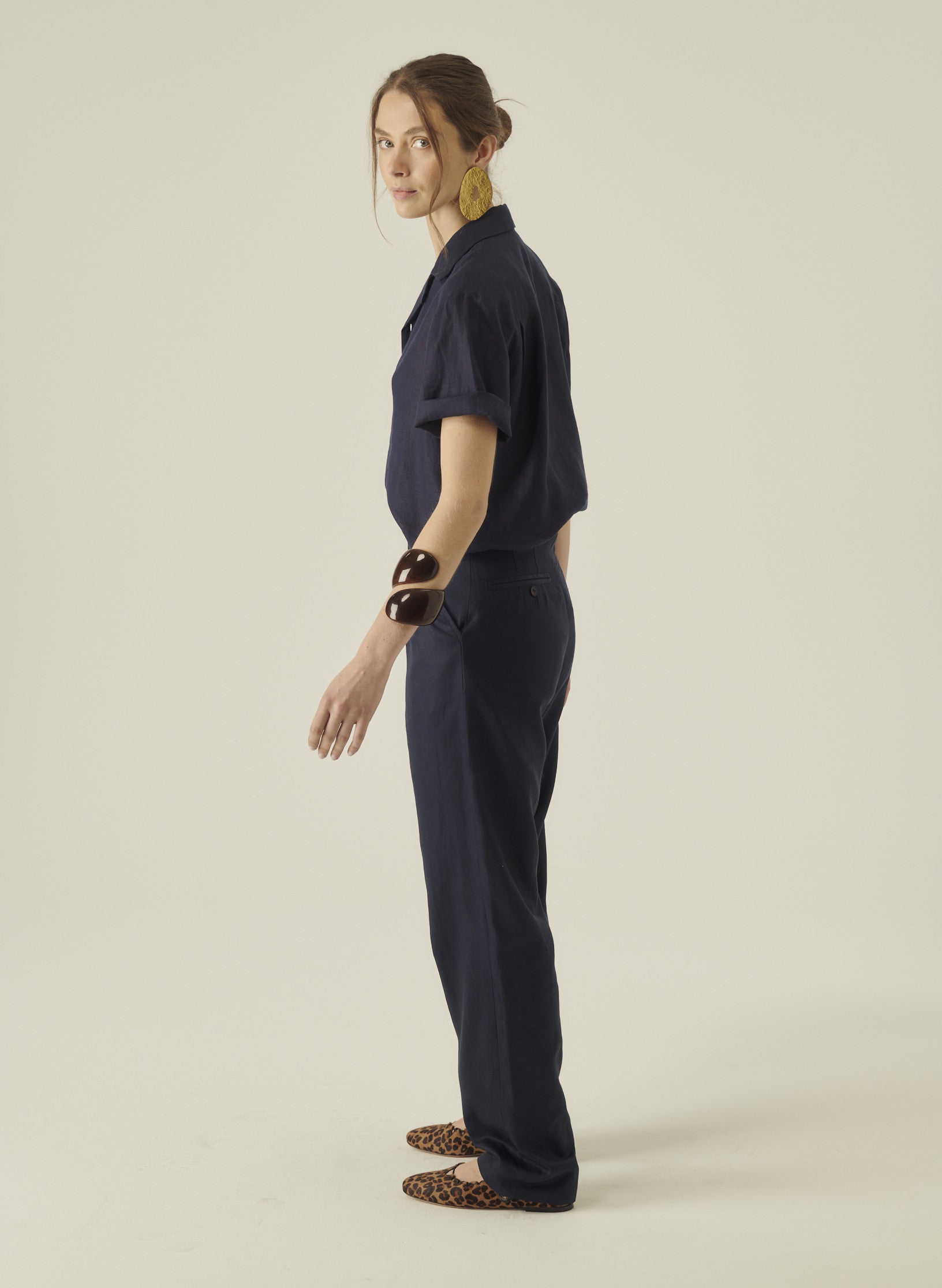 pantalon double pinces lin lyocell bleu homme femme