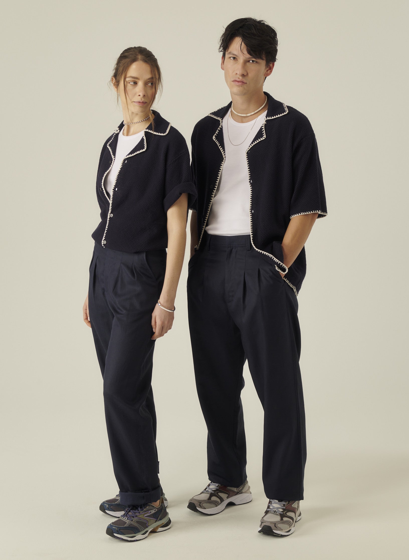 pantalon double pinces lin lyocell bleu homme femme