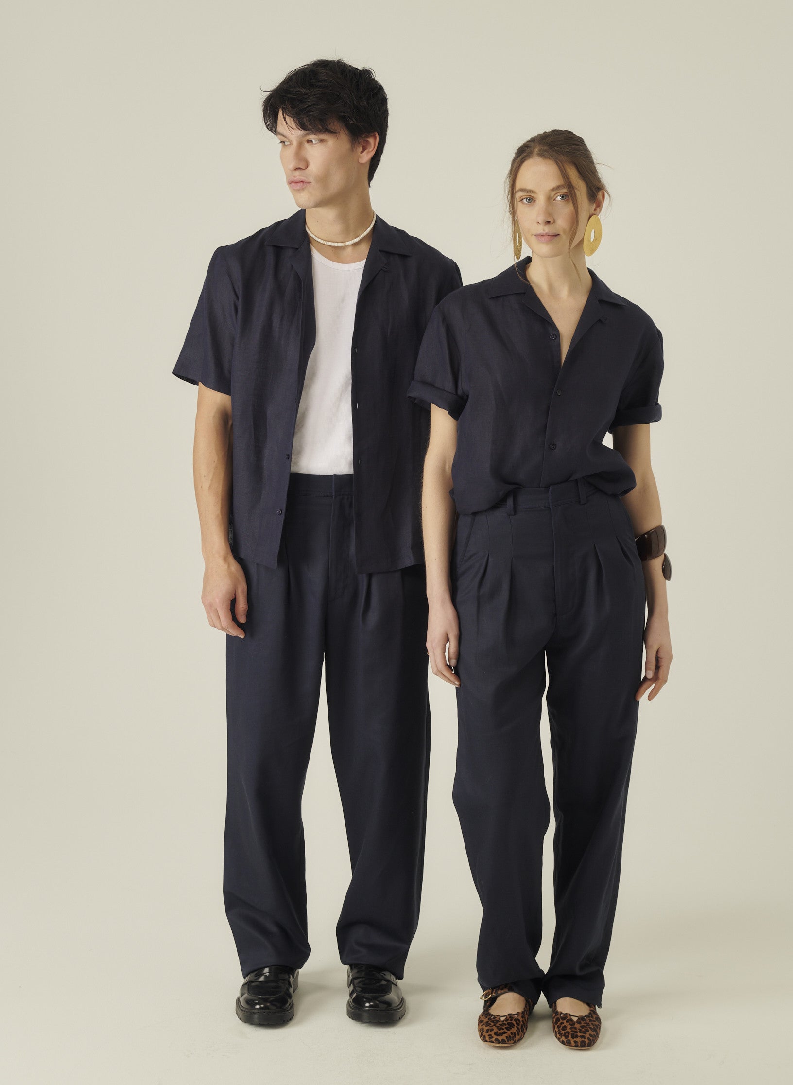 pantalon double pinces lin lyocell bleu homme femme