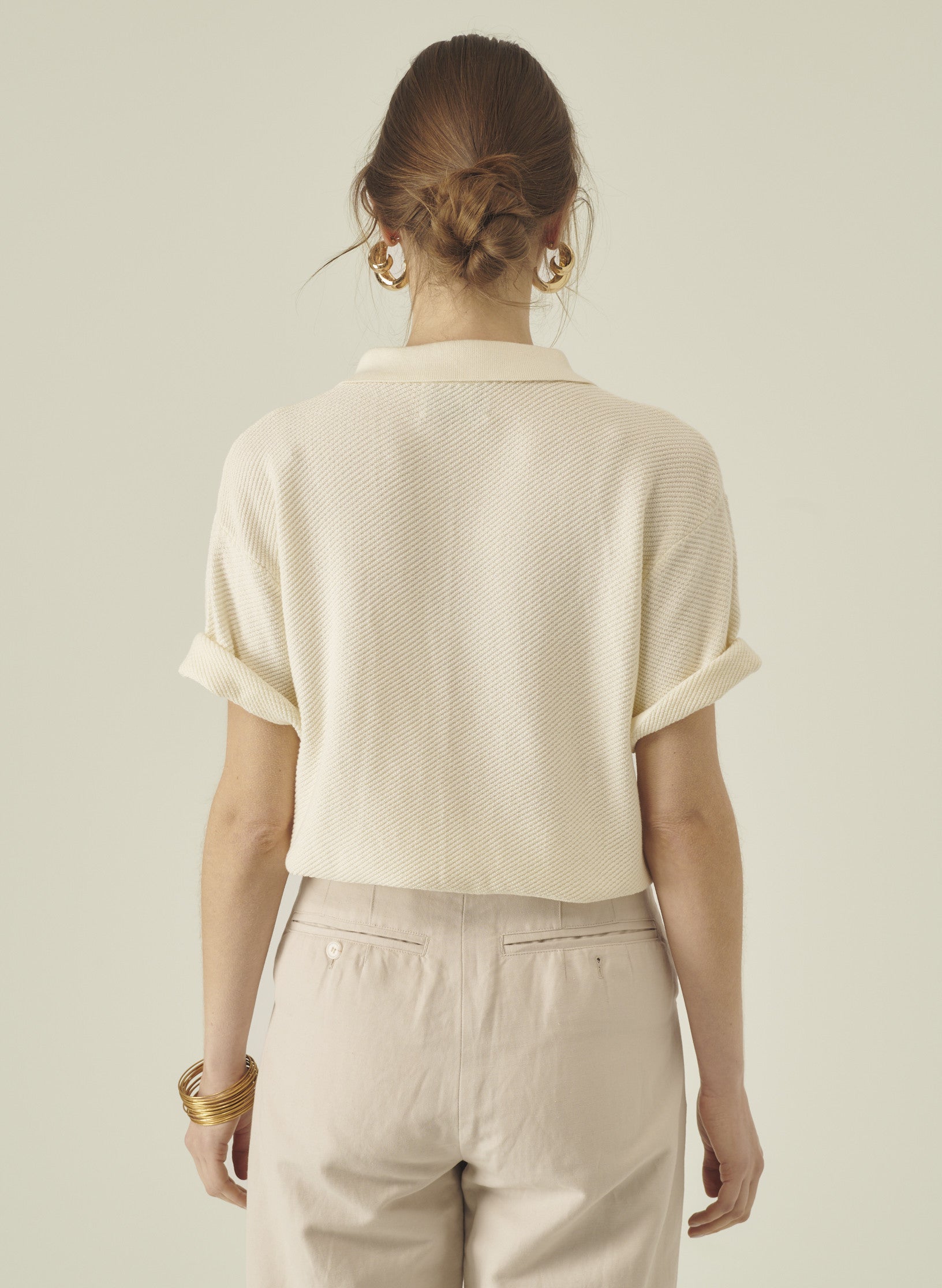 polo manche courte ecru coton homme femme unisexe