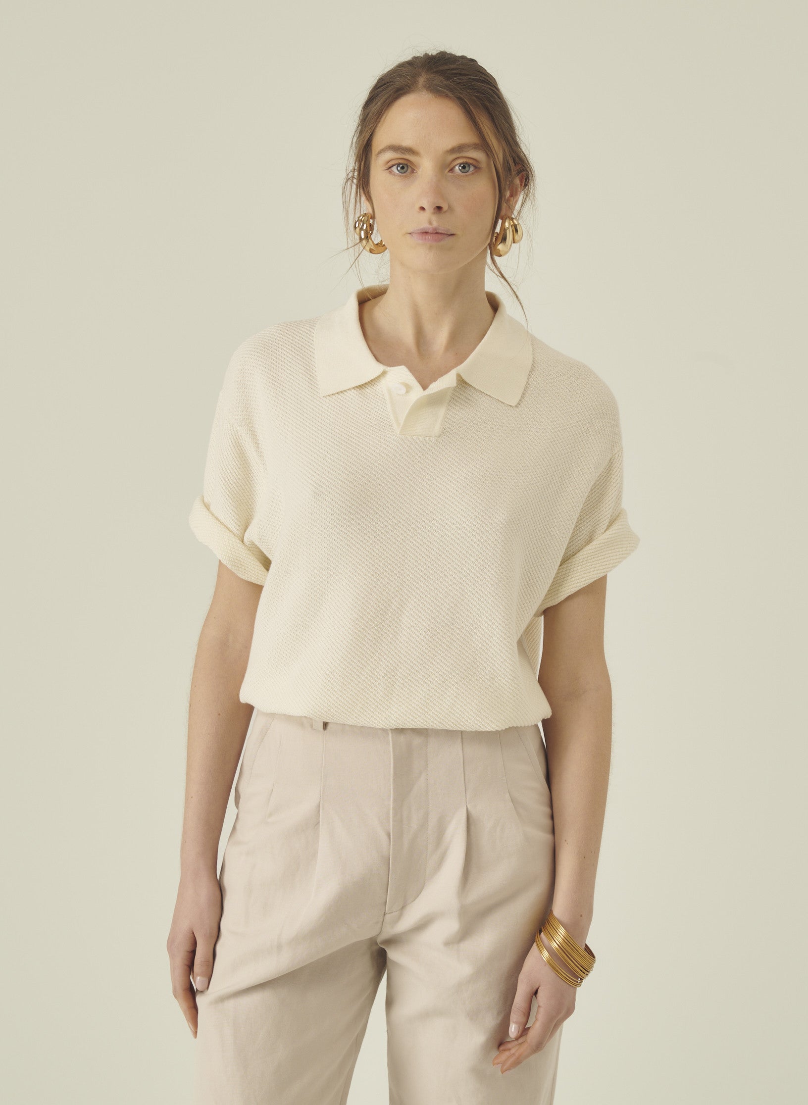 polo manche courte ecru coton homme femme unisexe