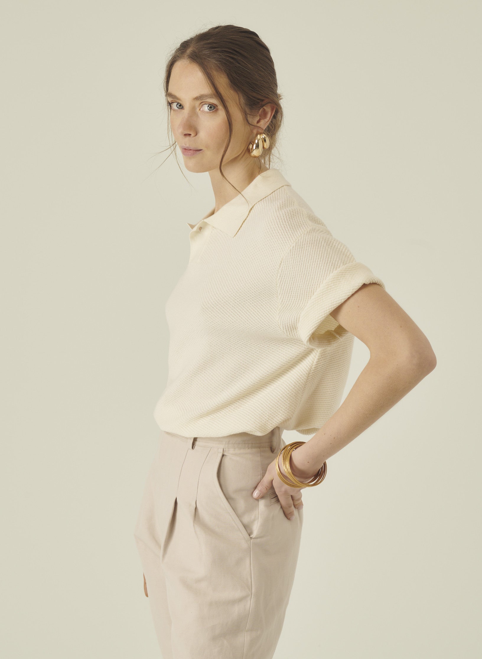 polo manche courte ecru coton homme femme unisexe