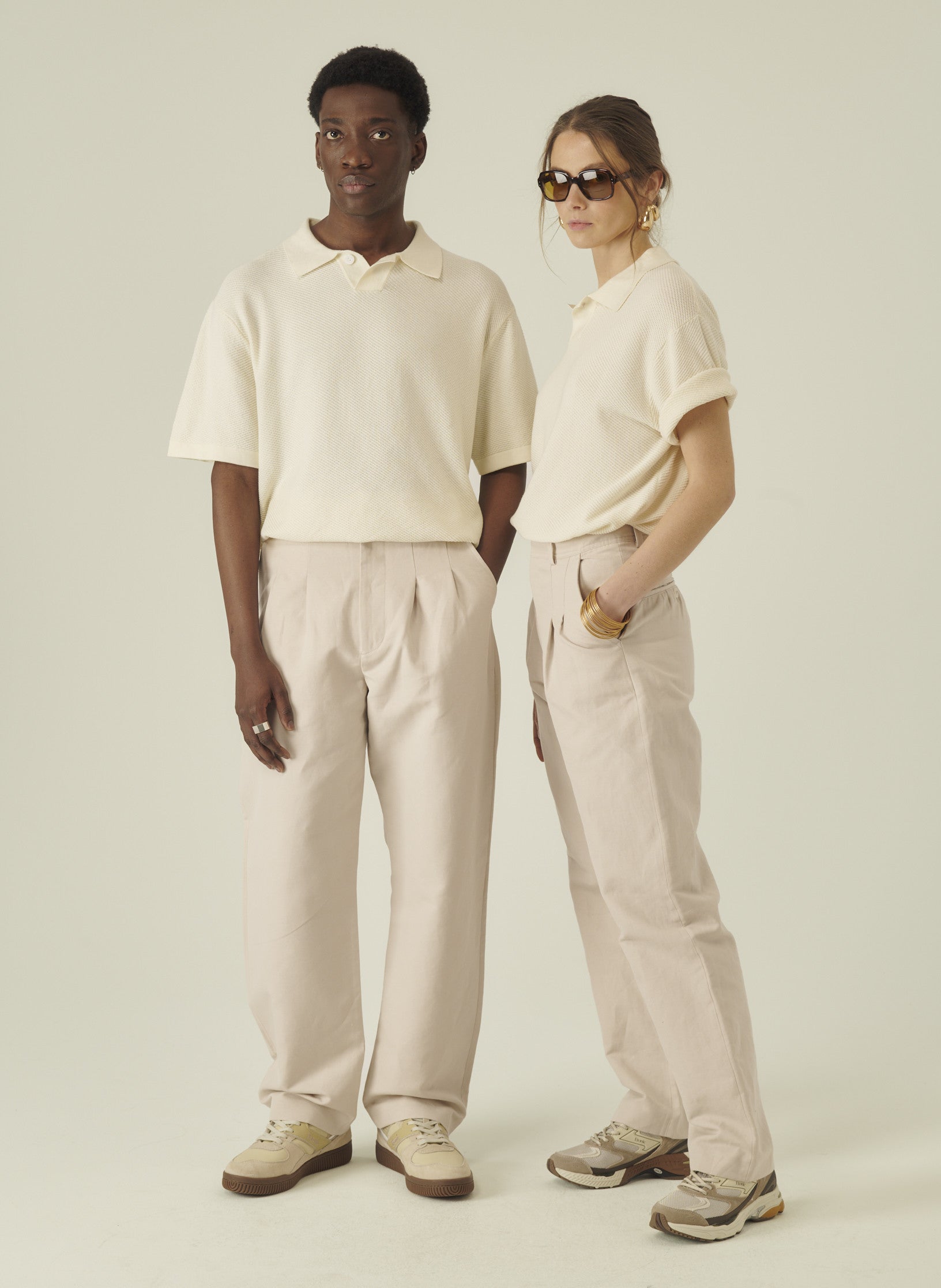 polo manche courte ecru coton homme femme unisexe