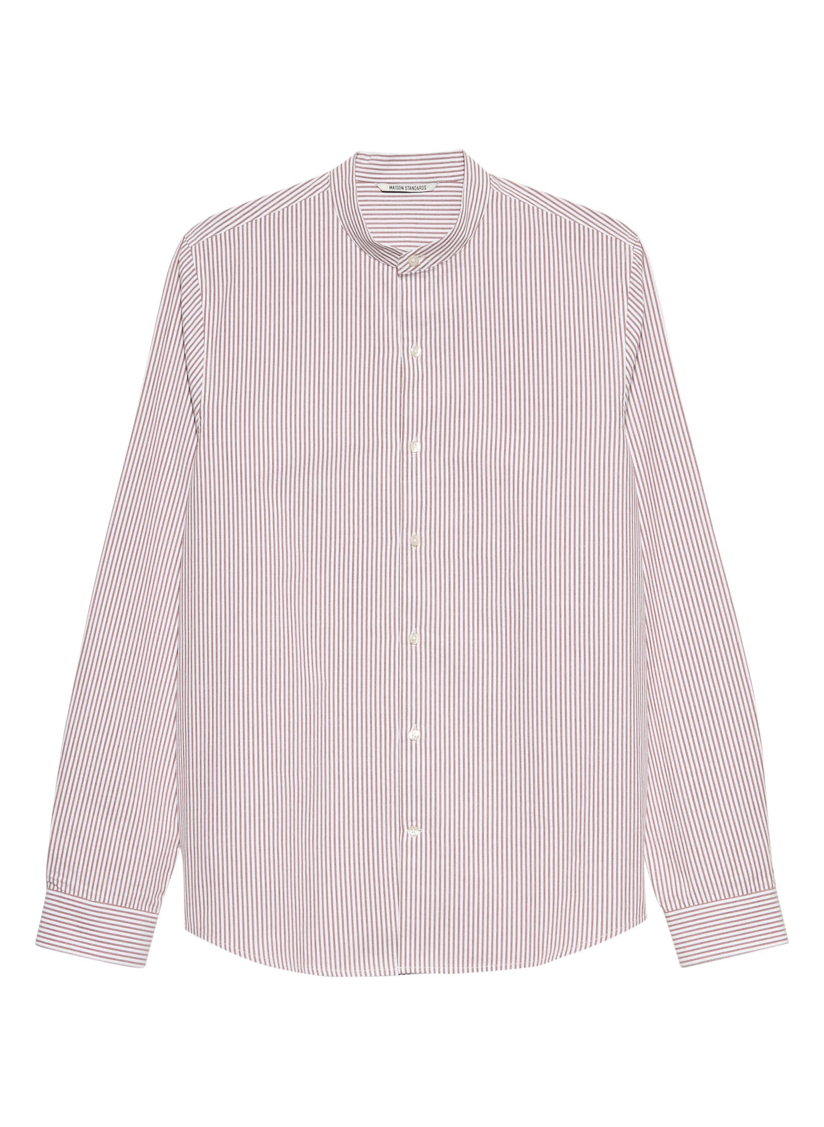 chemise col mao seersucker marron homme